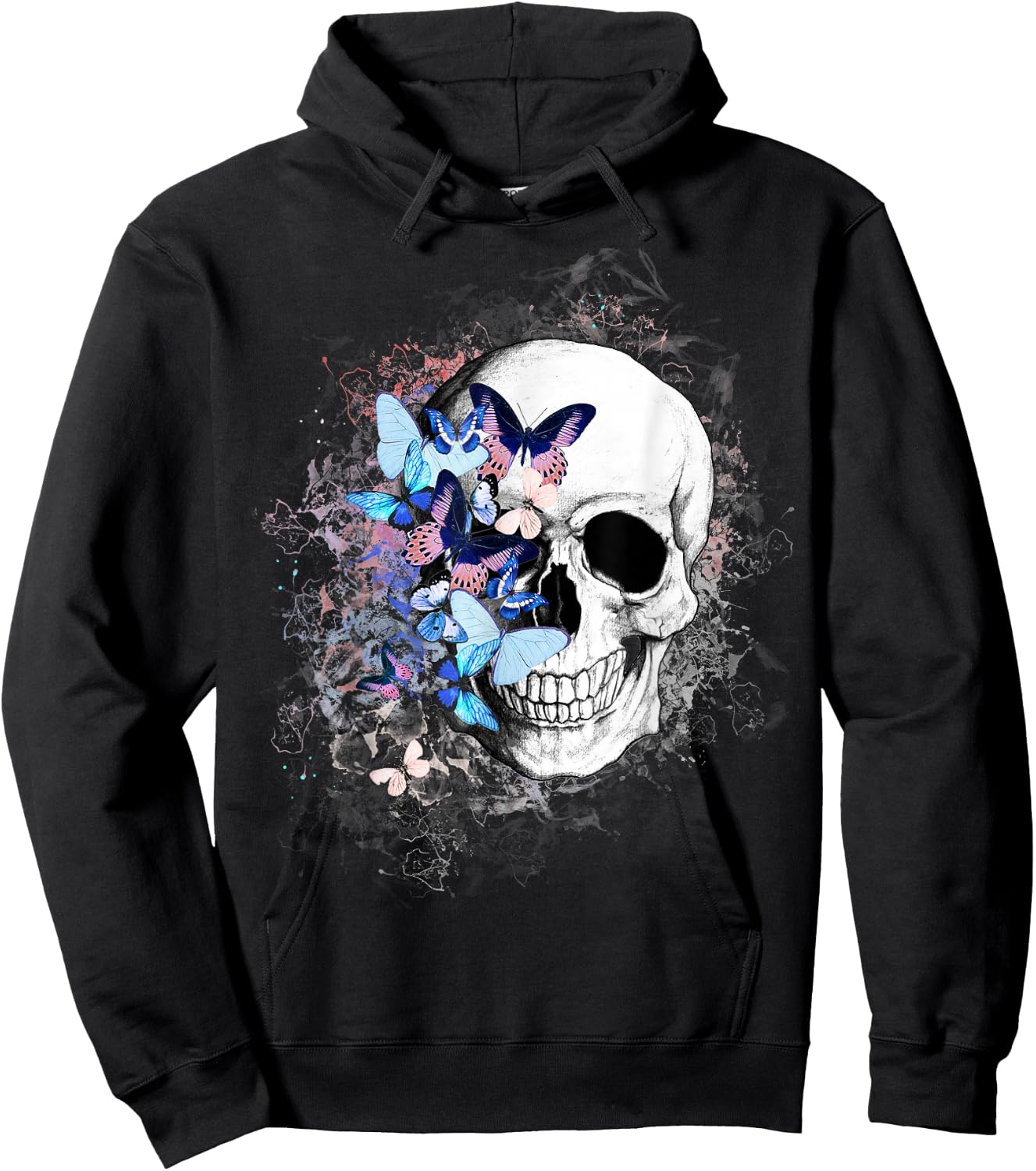 Skull with colorful butterflies, anatomy art Hoodie - Hoodie | Black