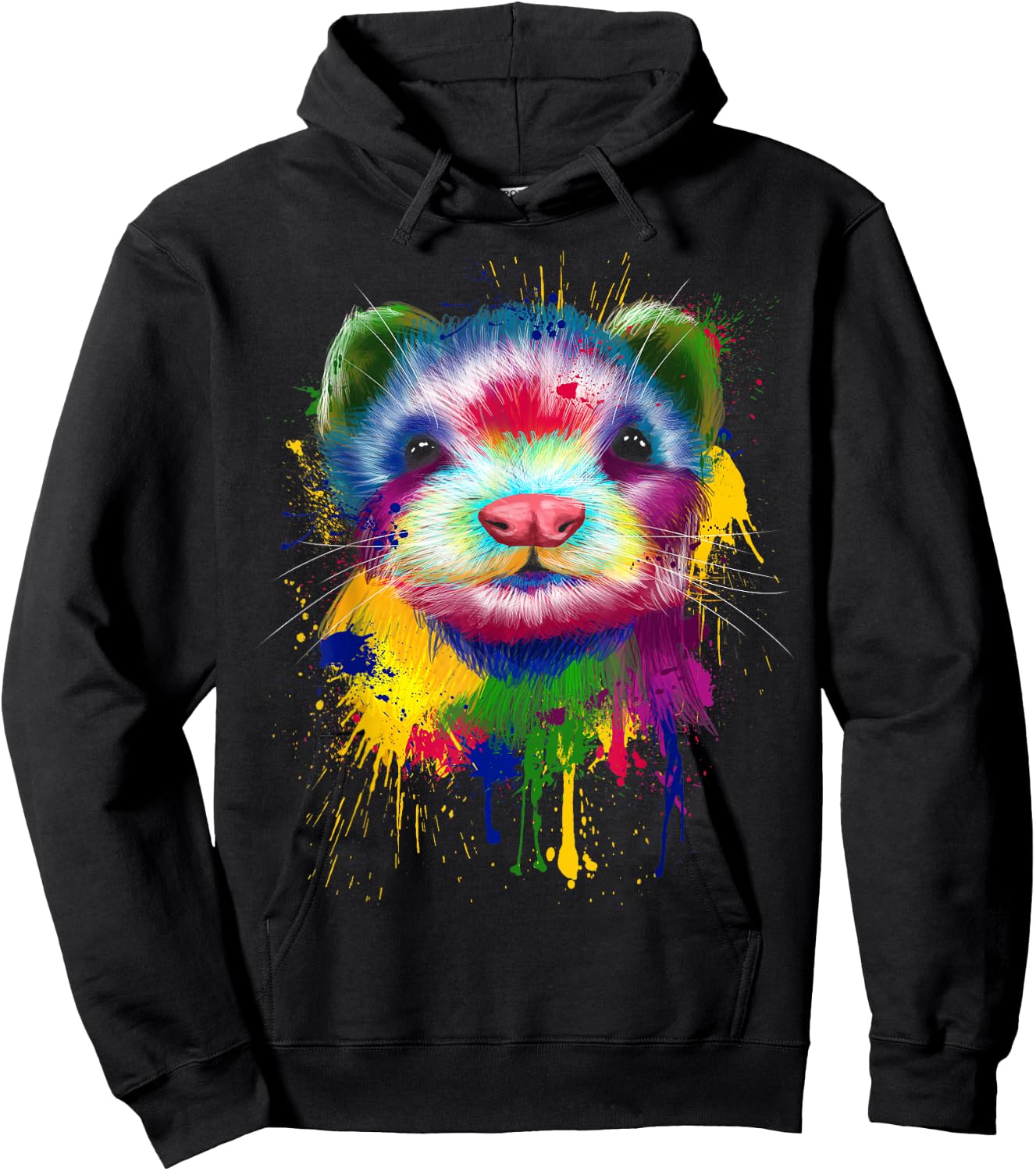 Ferret Artwork Face Hand Painting Splash Art Pet Polecat Hoodie - Hoodie | Black
