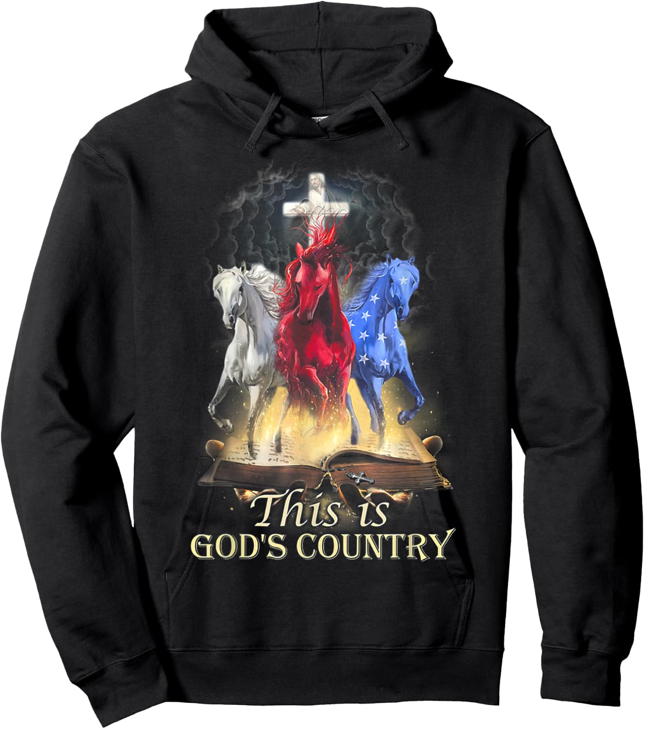 Cool Horses Running In Halo Of Bible This Is God‘s Country Hoodie - Hoodie | Black