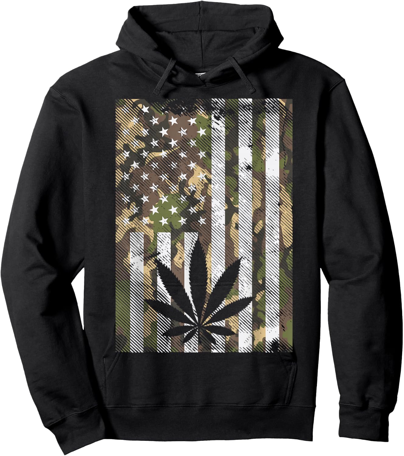 Camo American Flag Weed Cannabis Marijuana 420 Stoner Gift Hoodie - Hoodie | Black