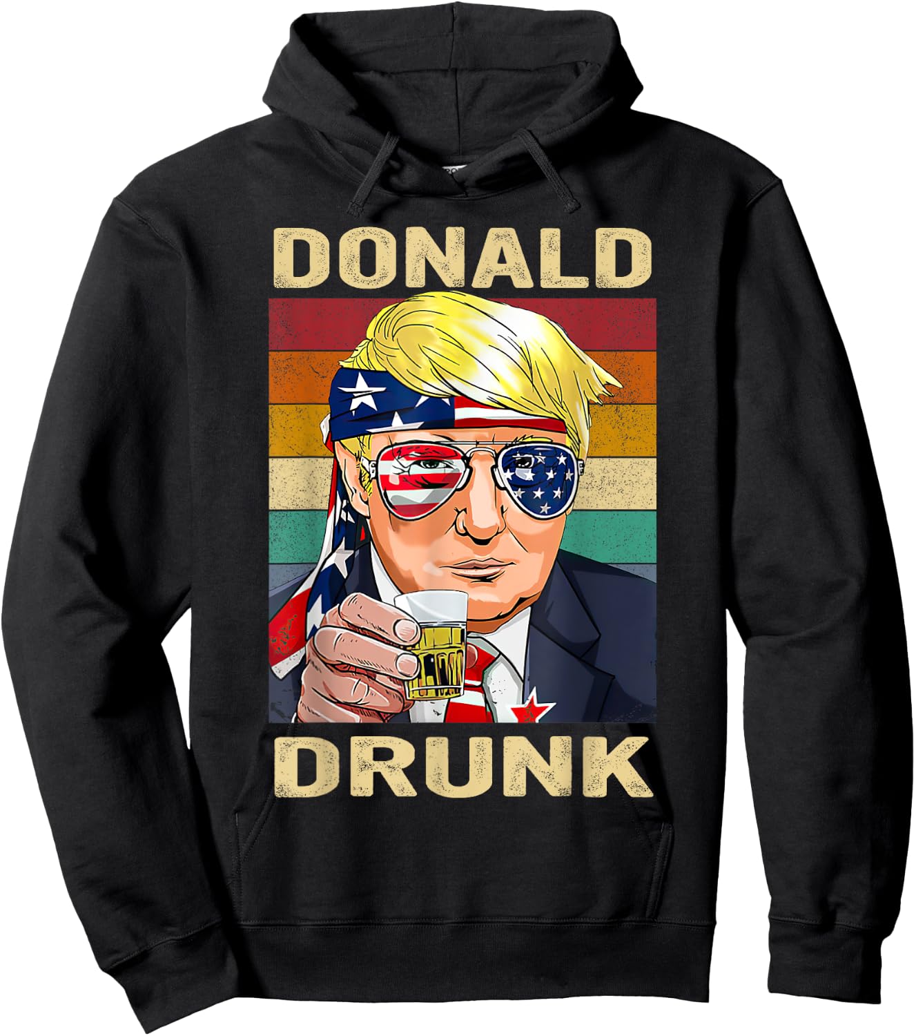 Donald Drunk Funny Trump Drinking Beer Party 4th of July Hoodie - Hoodie | Black