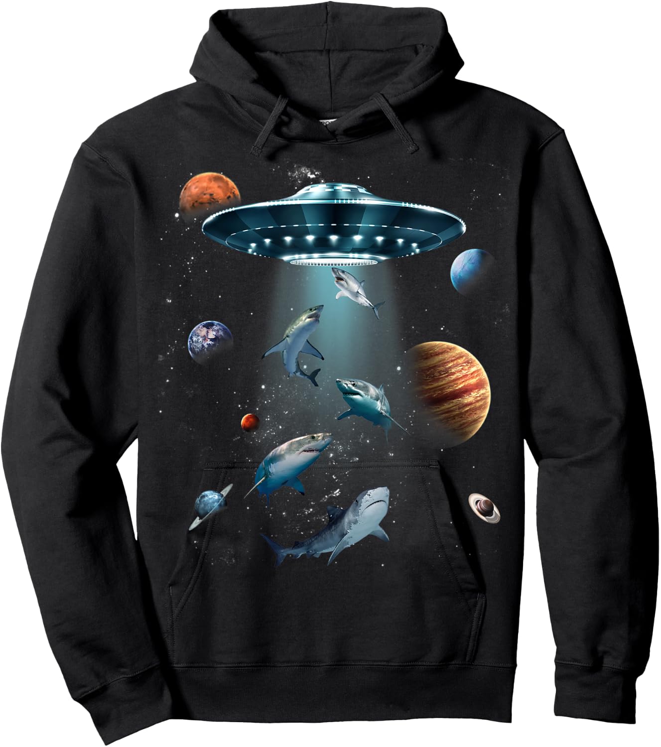 Galaxy Fish shark Space UFO Alien Stars Sea Ocean Sharks Hoodie - Hoodie | Black