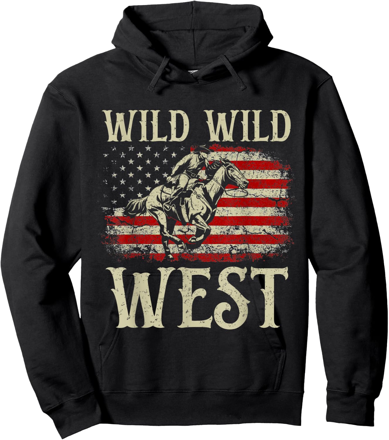Wild Wild West Vintage Western Life Country Cowboy USA Flag Hoodie - Hoodie | Black