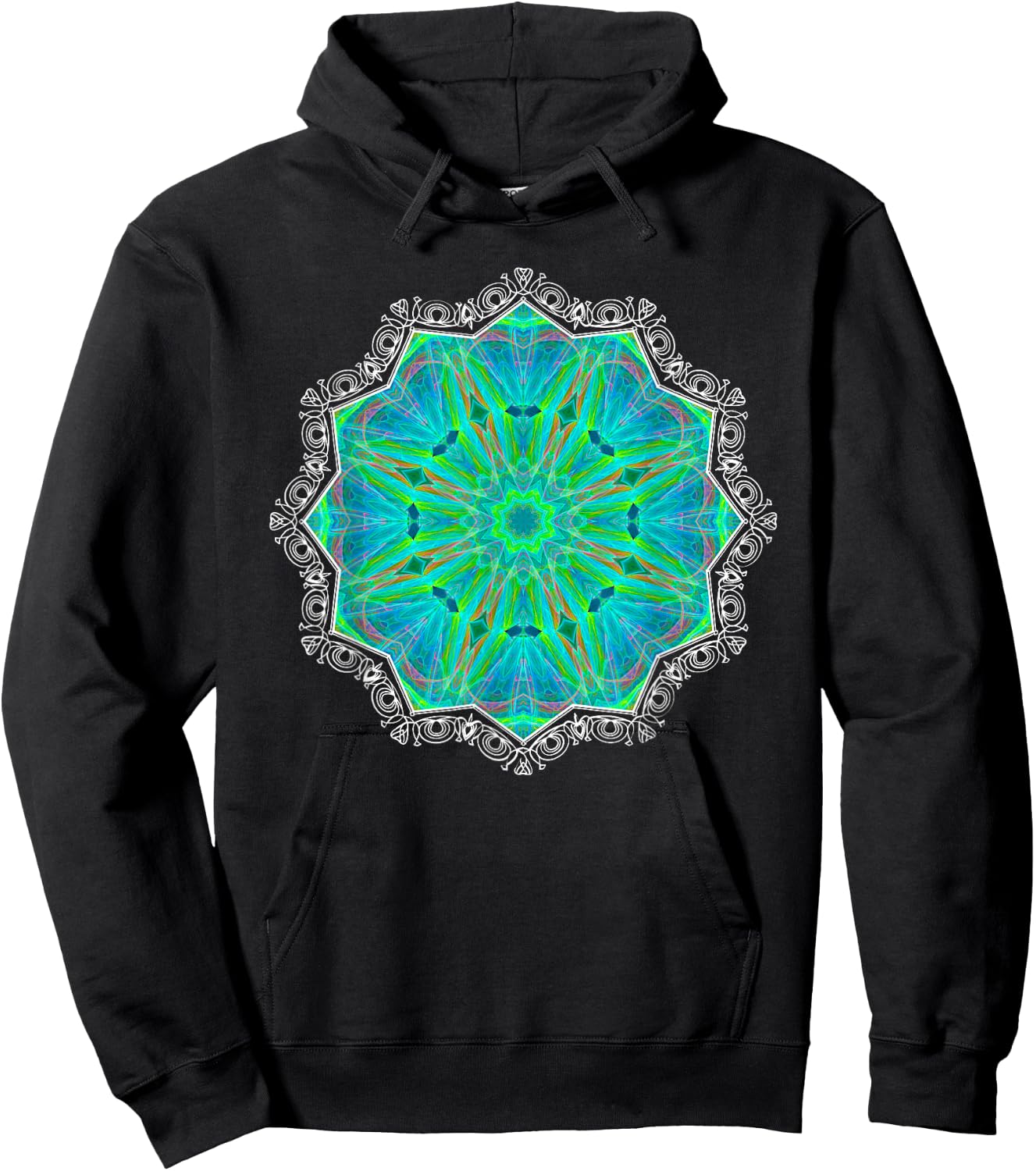 Green Kaleidoscope-art Mandala Geometry Gaia Yoga Mantra Hoodie - Hoodie | Black
