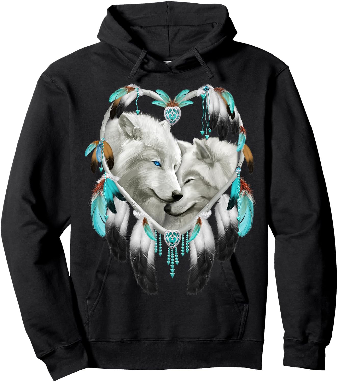 Wolf Lover Heart Dream Catcher Hoodie - Hoodie | Black