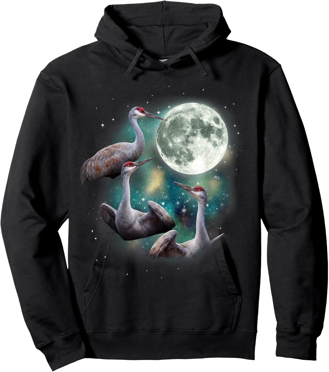 Three Crane Moon | Funny Sandhill Crane Bird Meme Hoodie - Hoodie | Black