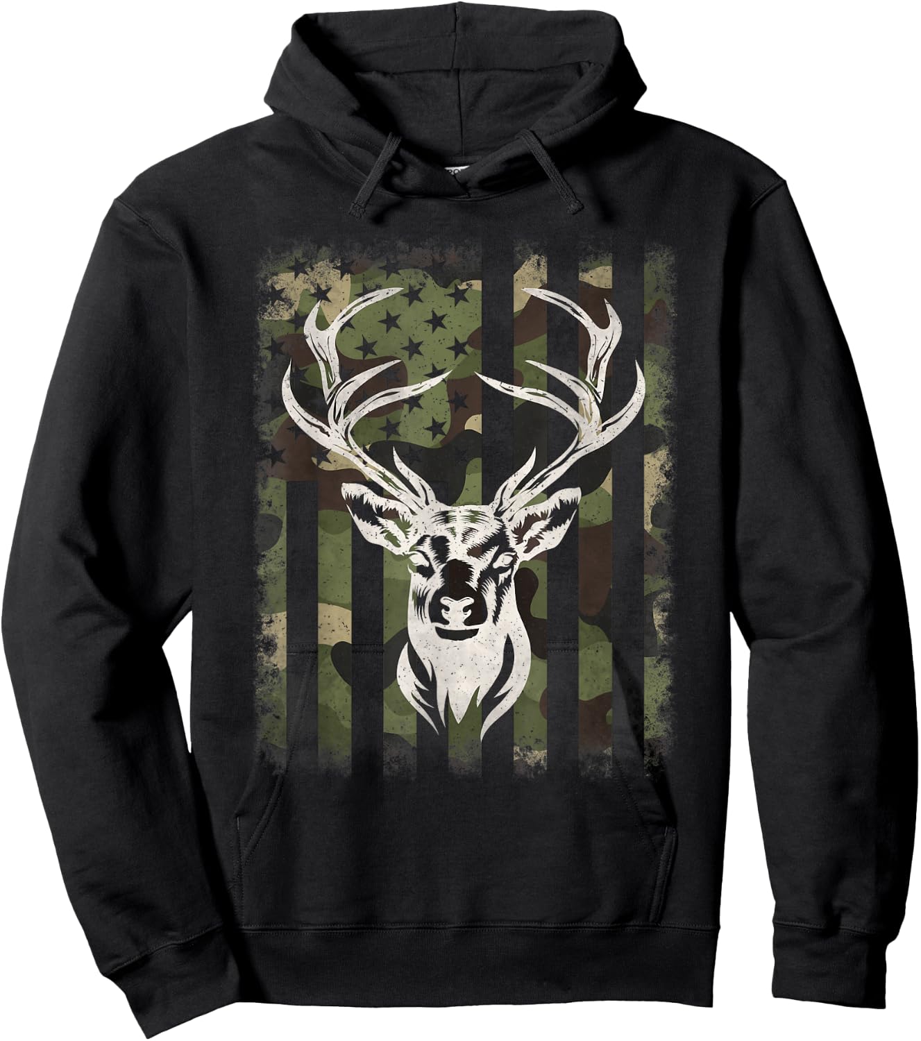 Camouflage American Flag Camo Deer Hunting Hunter Men Hoodie - Hoodie | Black