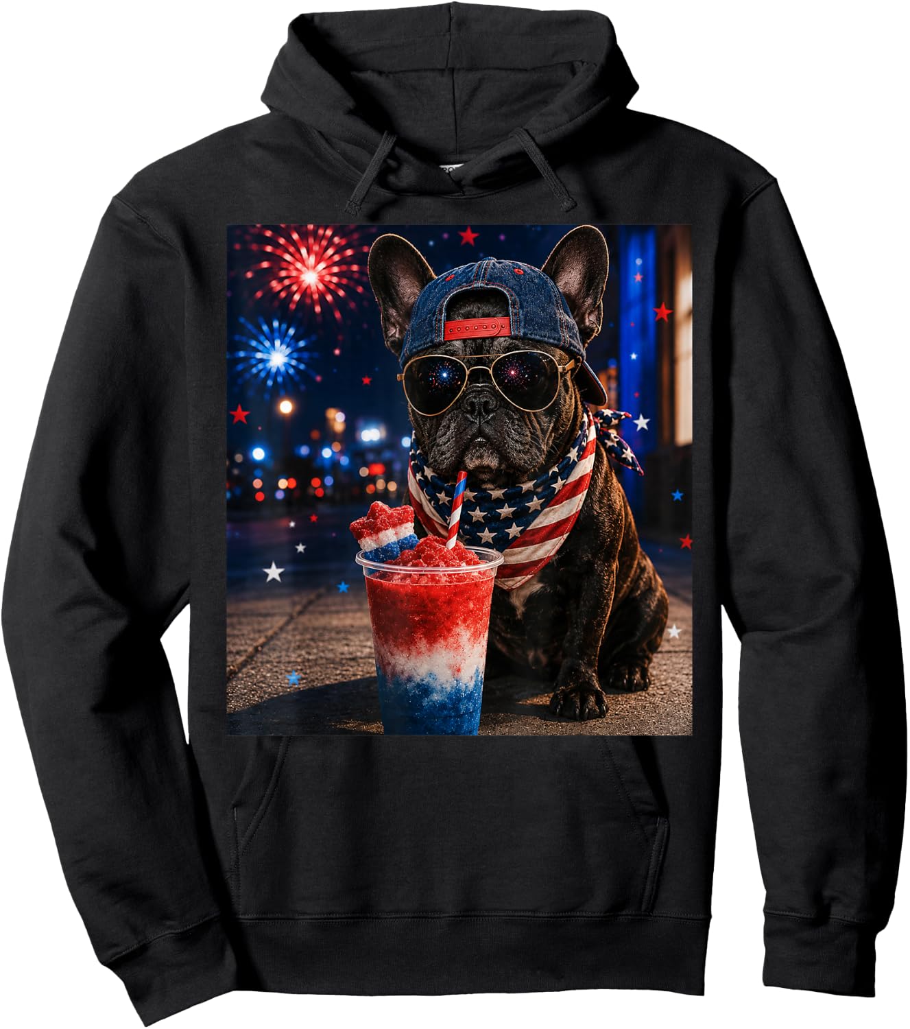 4th of July French Bulldog Red White Blue Slushie Hoodie - Hoodie | Black