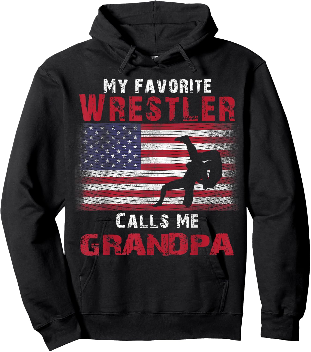 My Favorite Wrestler Calls Me Grandpa Fathers Day USA Flag Kids Men Hoodie - Hoodie | Black