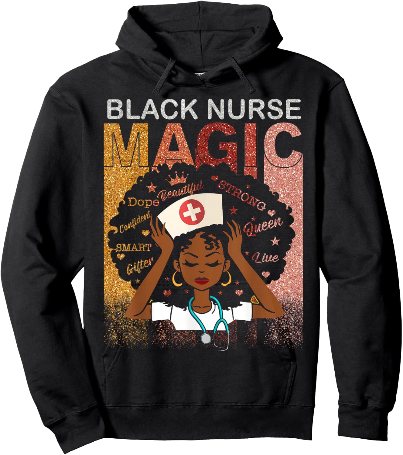 Nurse Black Woman Magic Afro Melanin Queen Black History Hoodie - Hoodie | Black