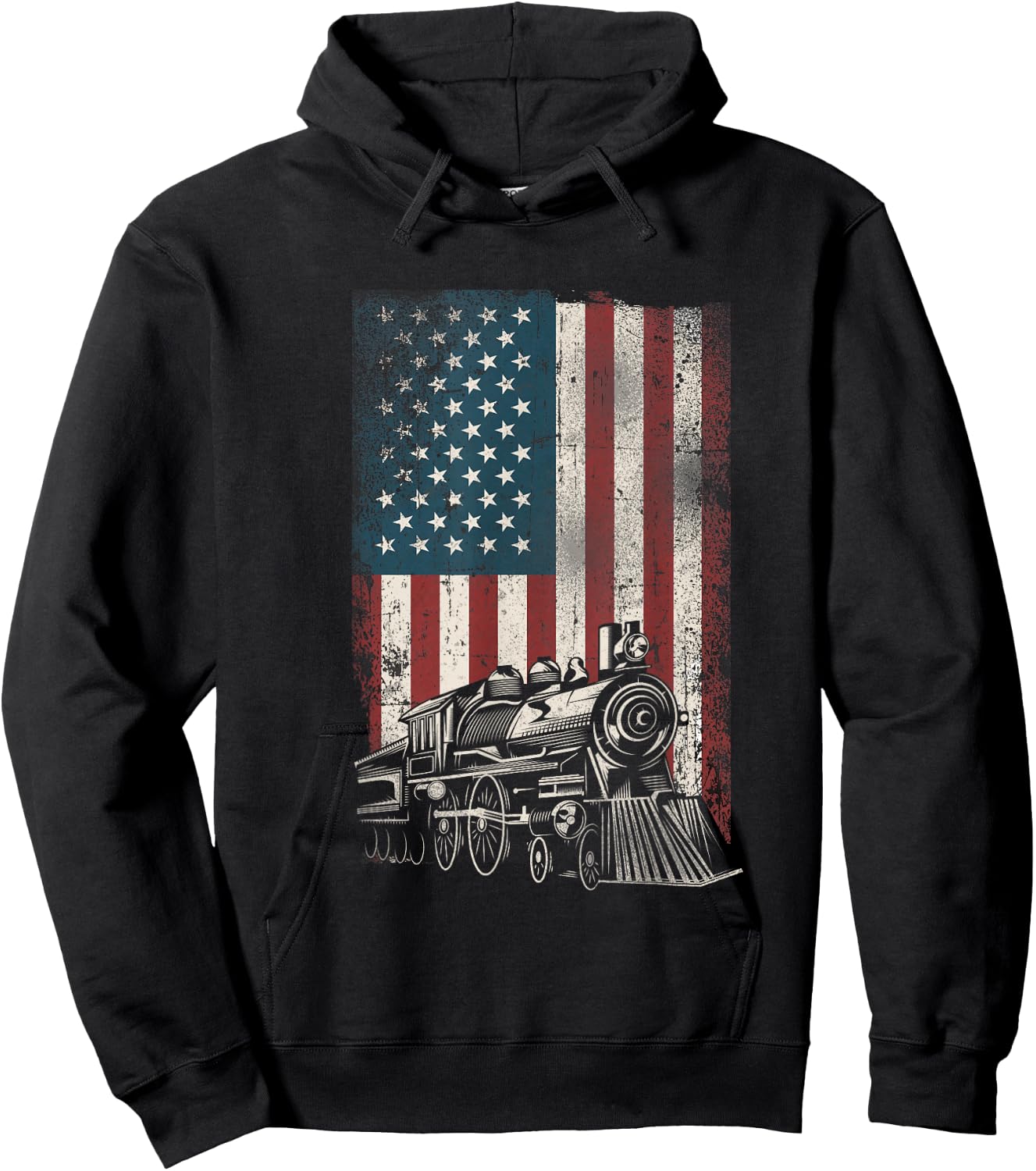 Steam Train Driver Trainspotting Locomotive American Flag Hoodie - Hoodie | Black