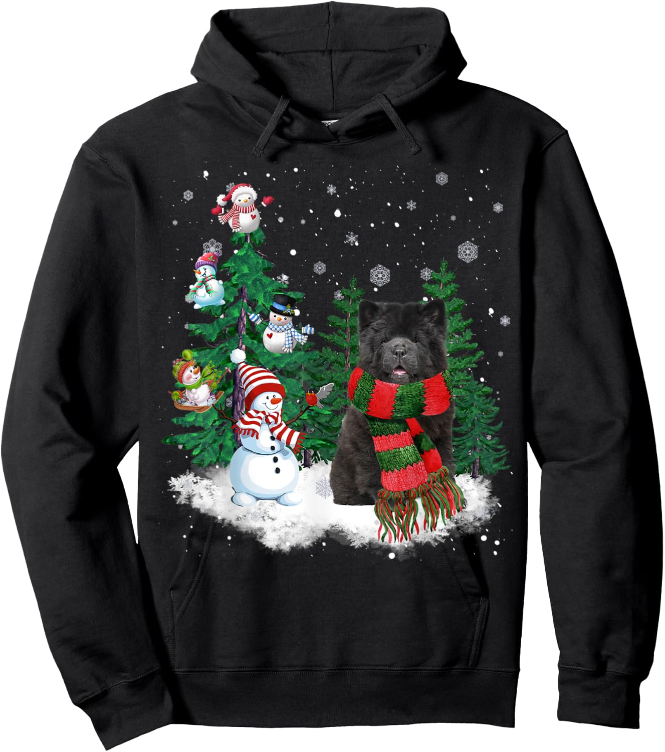Chow Chow Dog Christmas Snowman Xmas Tree Pajama Hoodie - Hoodie | Black