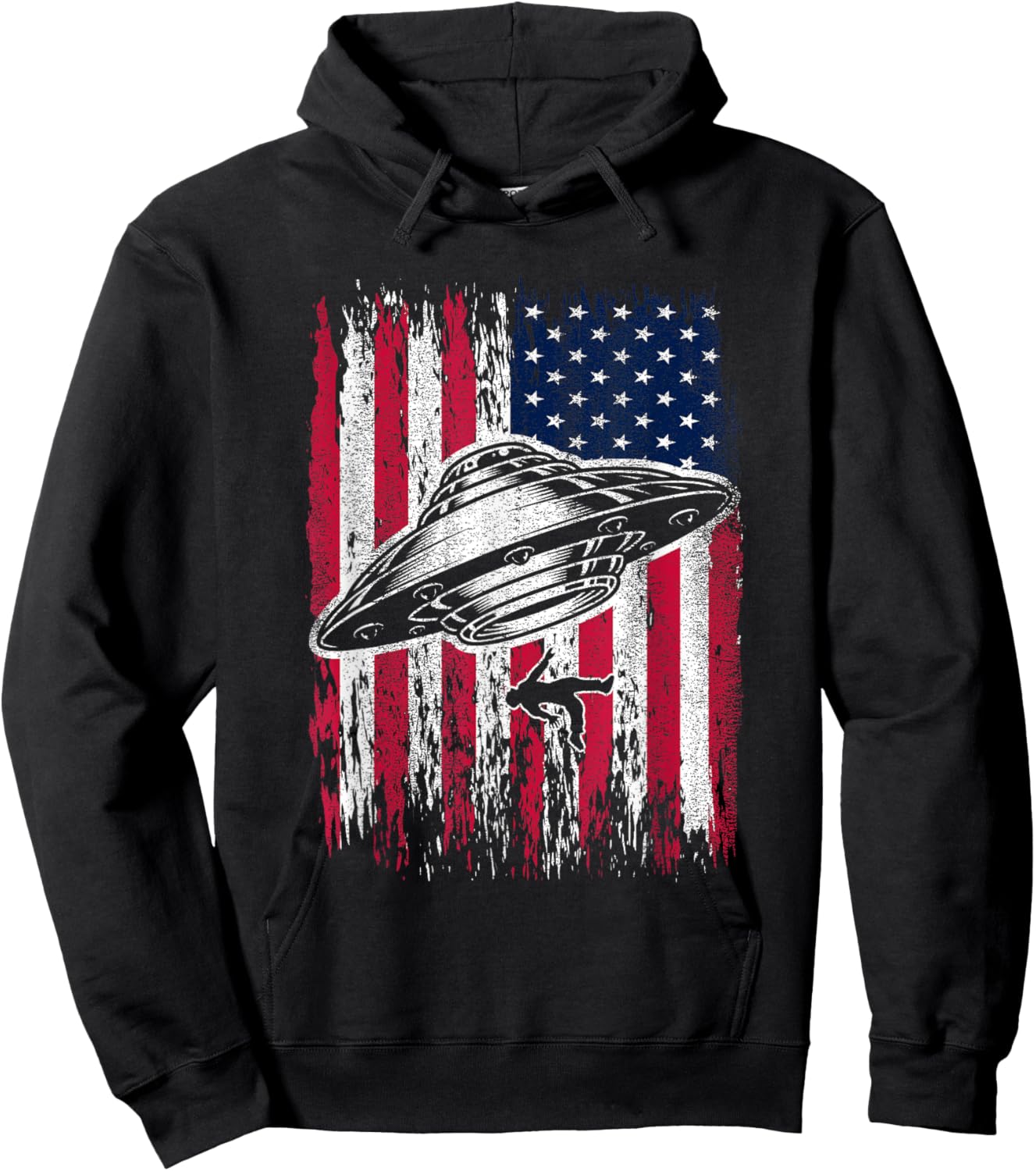 UFO Alien Abduction 4th Of July Gift USA Flag Alien Hoodie - Hoodie | Black