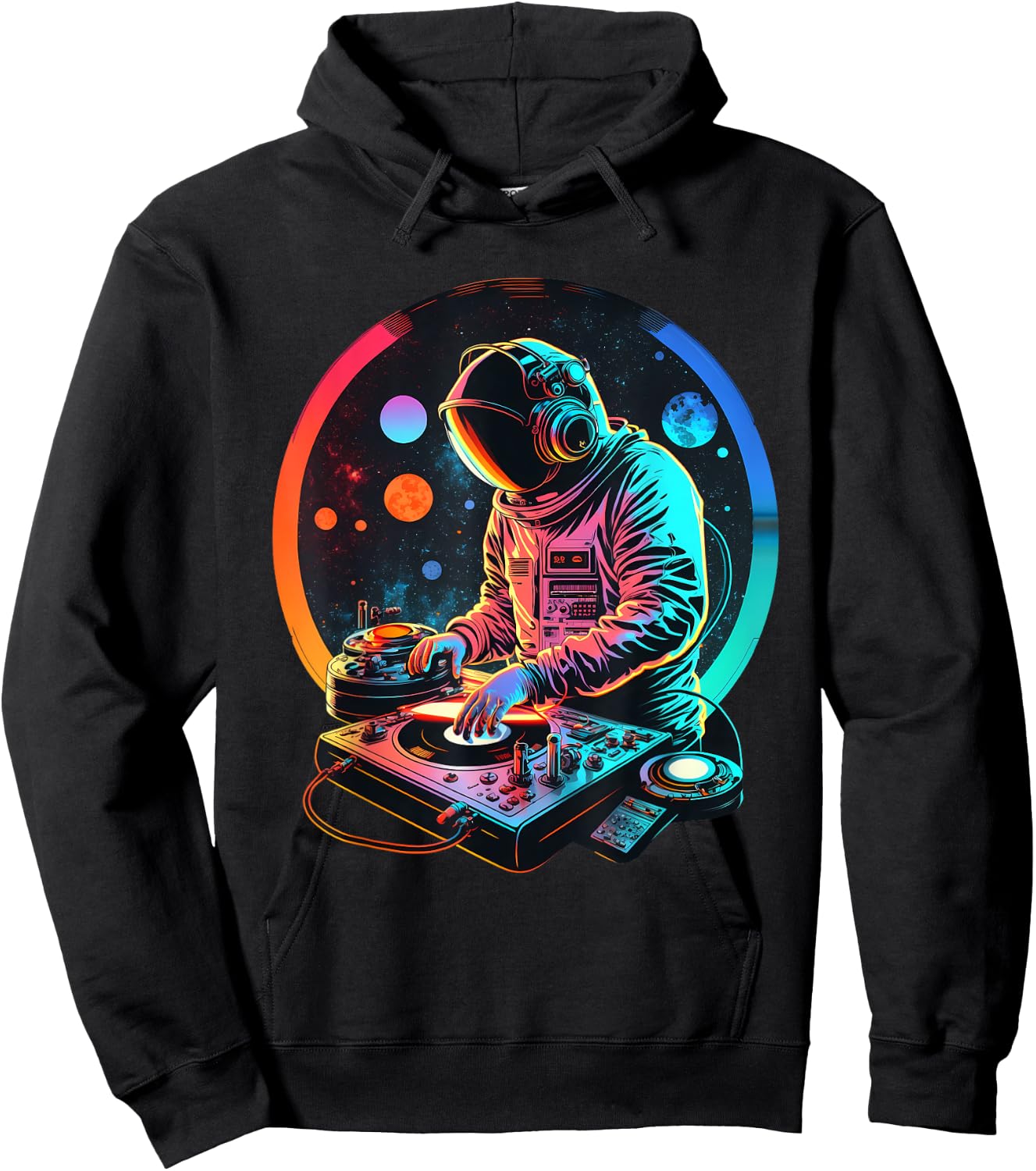 Retro Astronaut DJ, DJing in Space, EDM cool Graphic Hoodie - Hoodie | Black