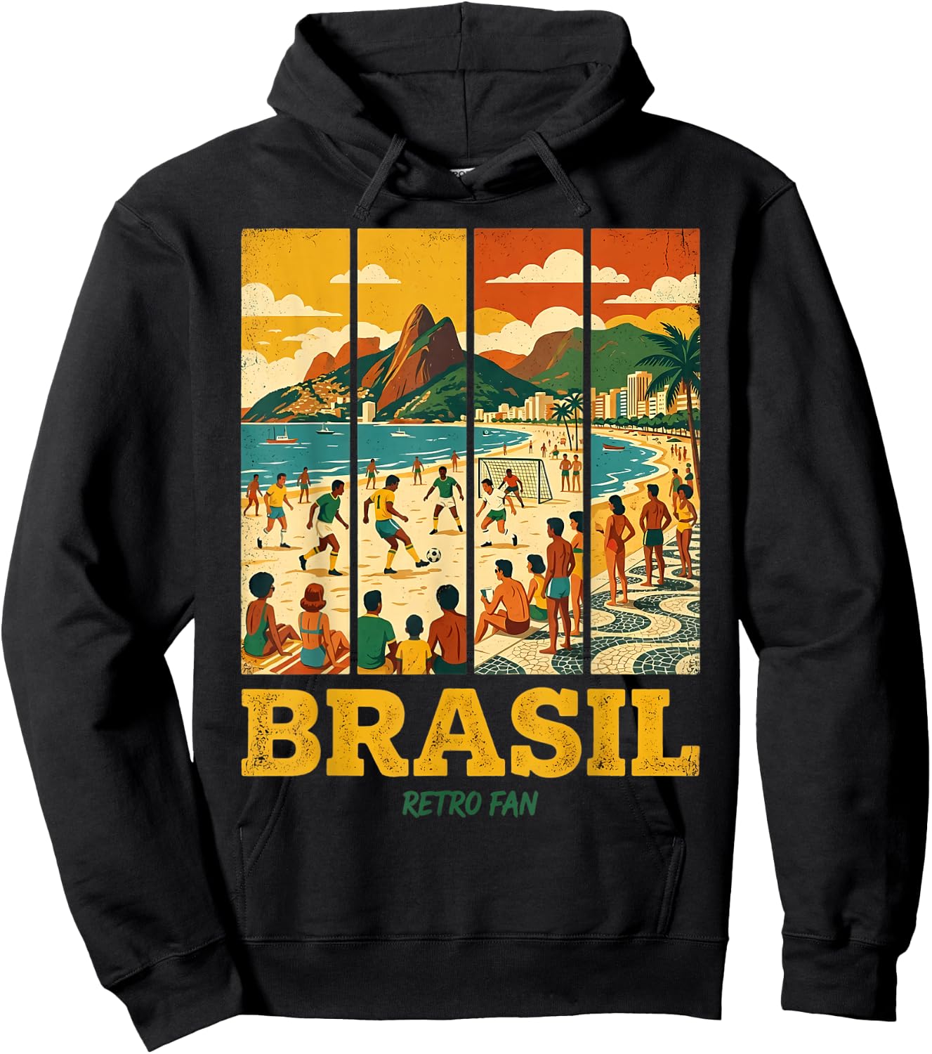 Vintage Brasil Beach Futebol Retro Fan Rio Graphic Hoodie - Hoodie | Black