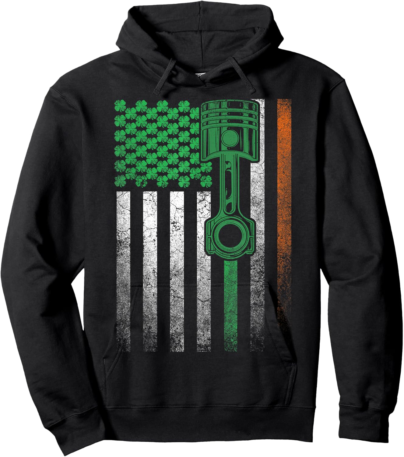 Car Guy Mechanic Gift St. Patrick's Day Irish American Flag Kids Men Hoodie - Hoodie | Black