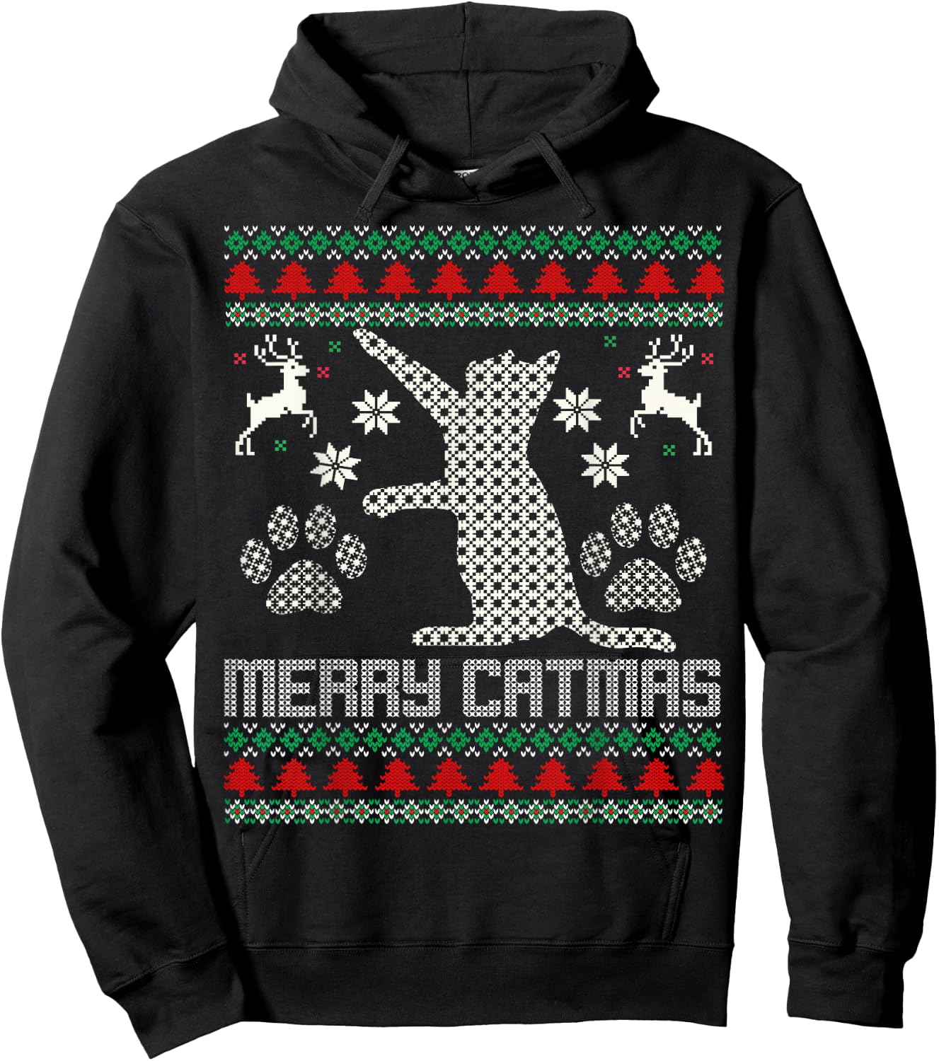 Merry Catmas Funny Cat Christmas Ugly Sweater Men Women Kids Hoodie - Hoodie | Black
