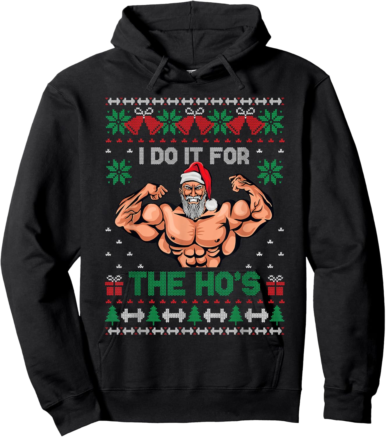 Muscle Santa I Do It For The Hos Ugly Christmas Sweater Hoodie - Hoodie | Black