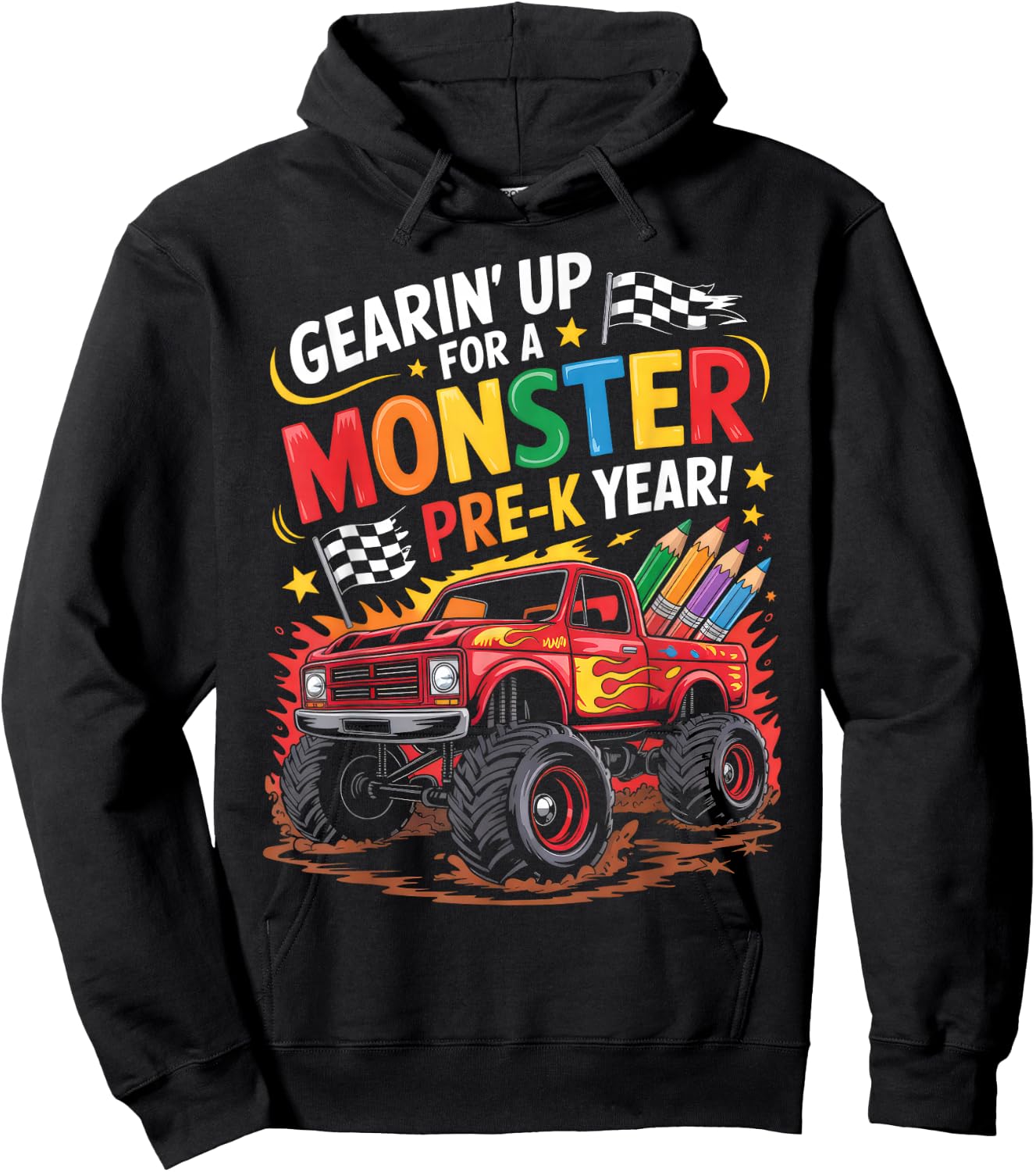Back to School Preschool Pre-K Monster Truck First Day Boys Hoodie - Hoodie | Black