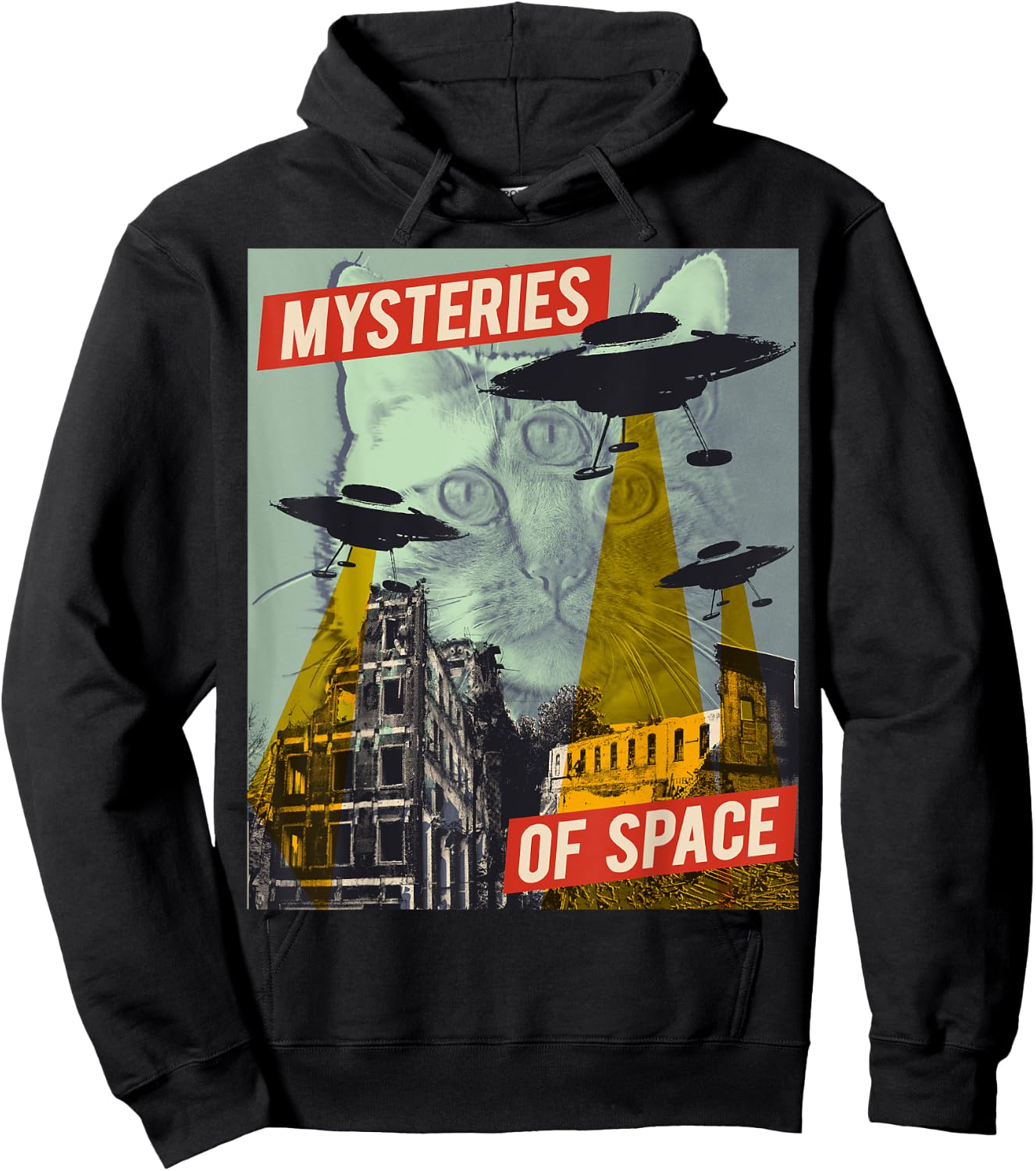 Cat Ufo Flying Saucer Invasion Science Fiction Abduction Kid Hoodie - Hoodie | Black