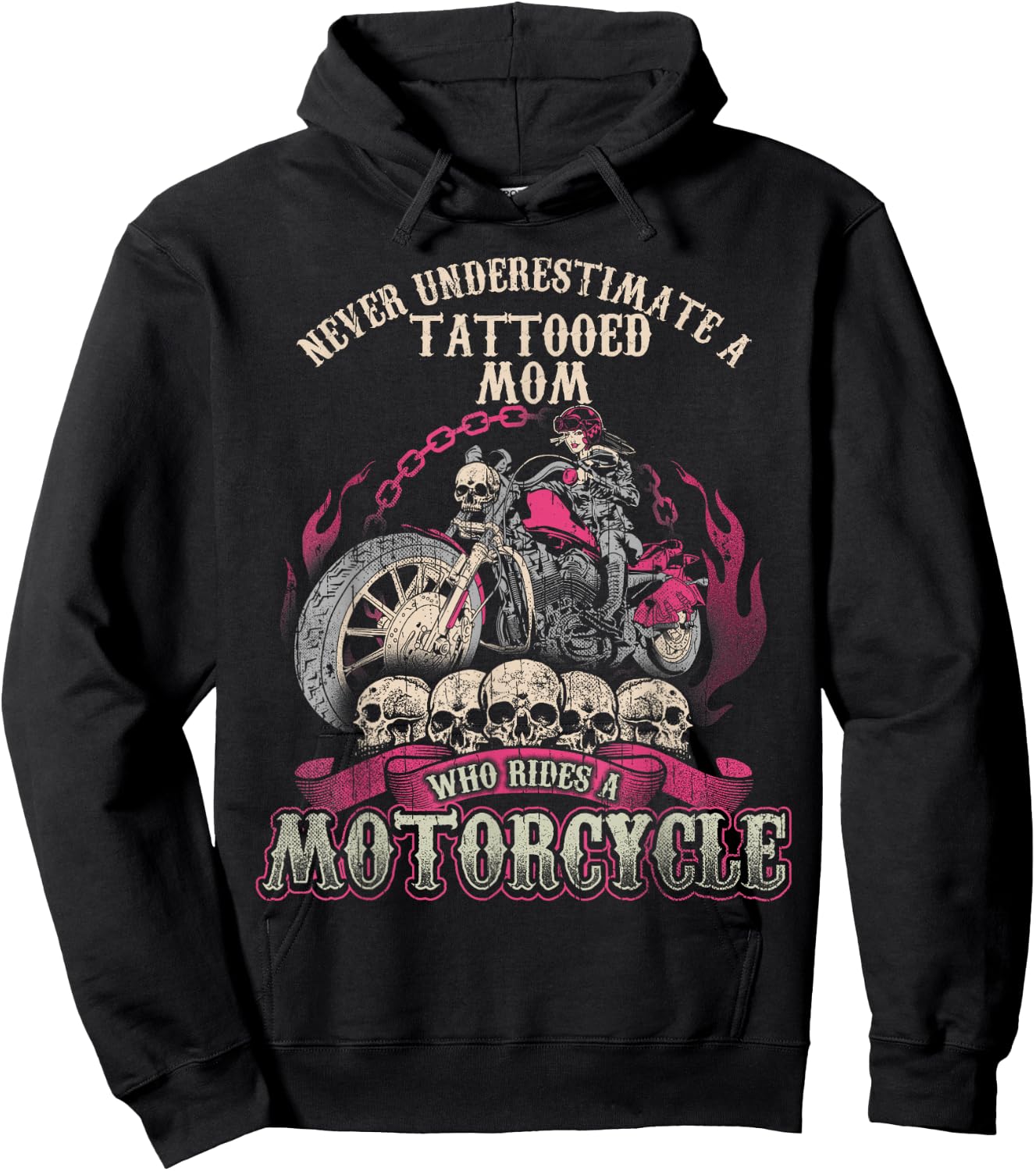 Tattoo Mom Biker Chick Never Underestimate Motorcycle Mom Hoodie - Hoodie | Black