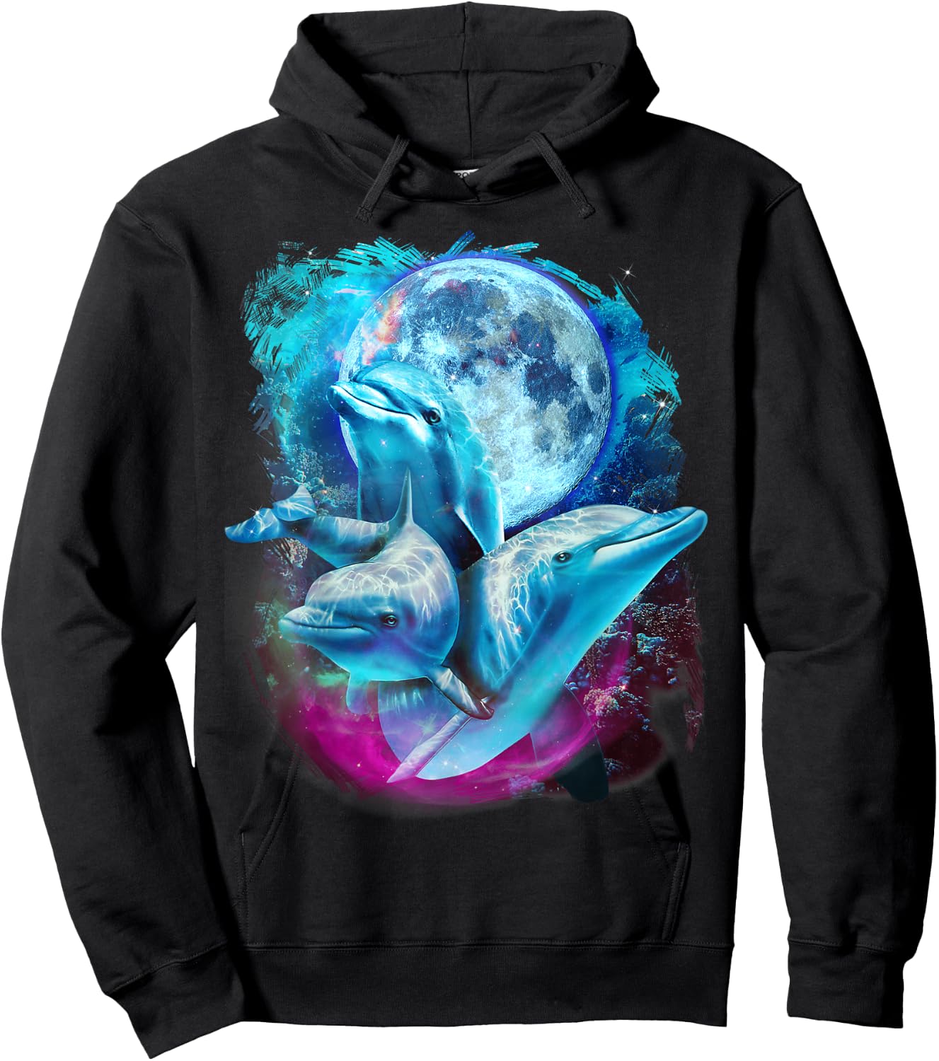 3 Moon Dolphin Funny Sea Creature Bottlenose Fish Art Humor Hoodie - Hoodie | Black