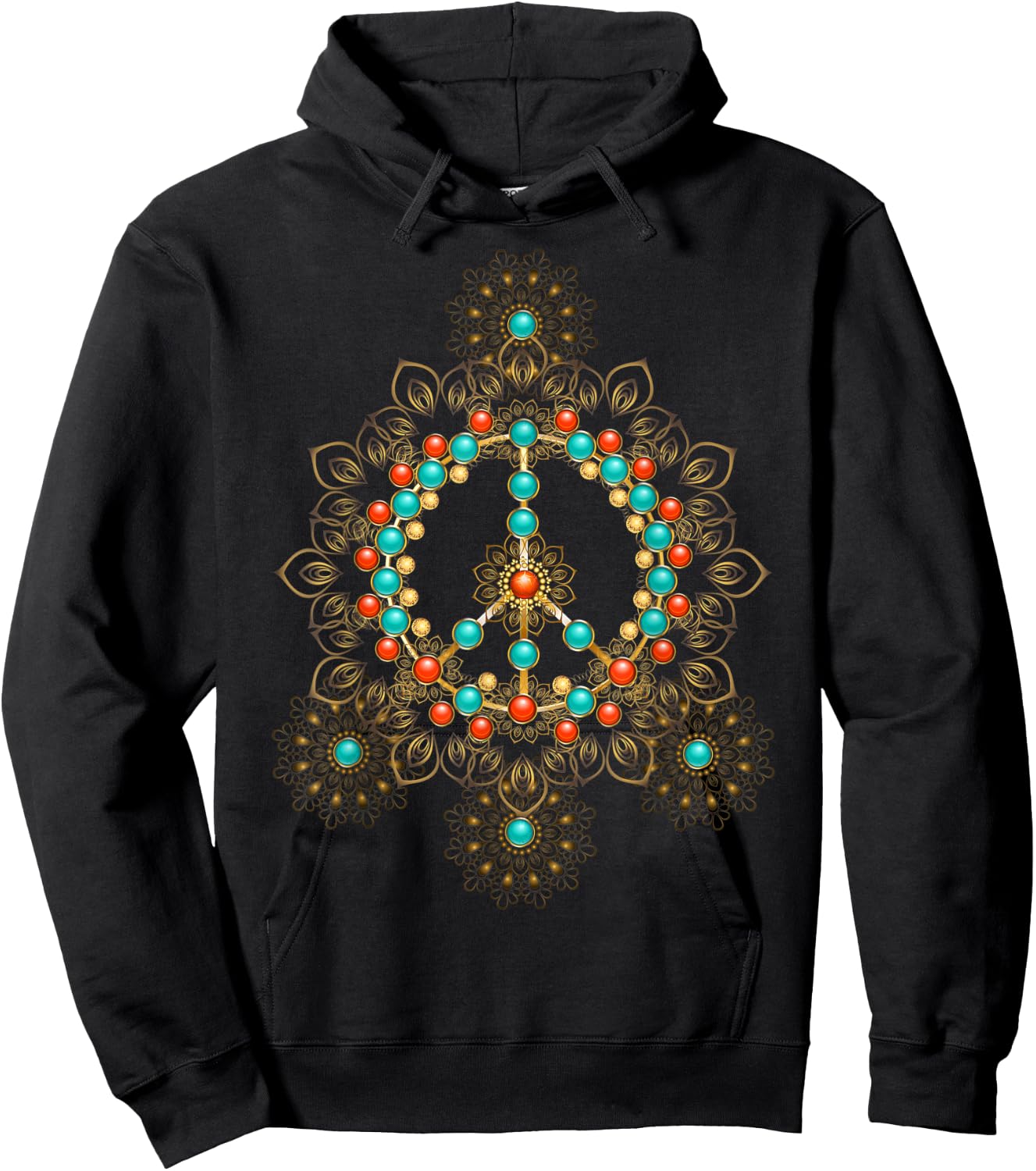 Peace Symbol with Turquoise Pearls Hoodie - Hoodie | Black