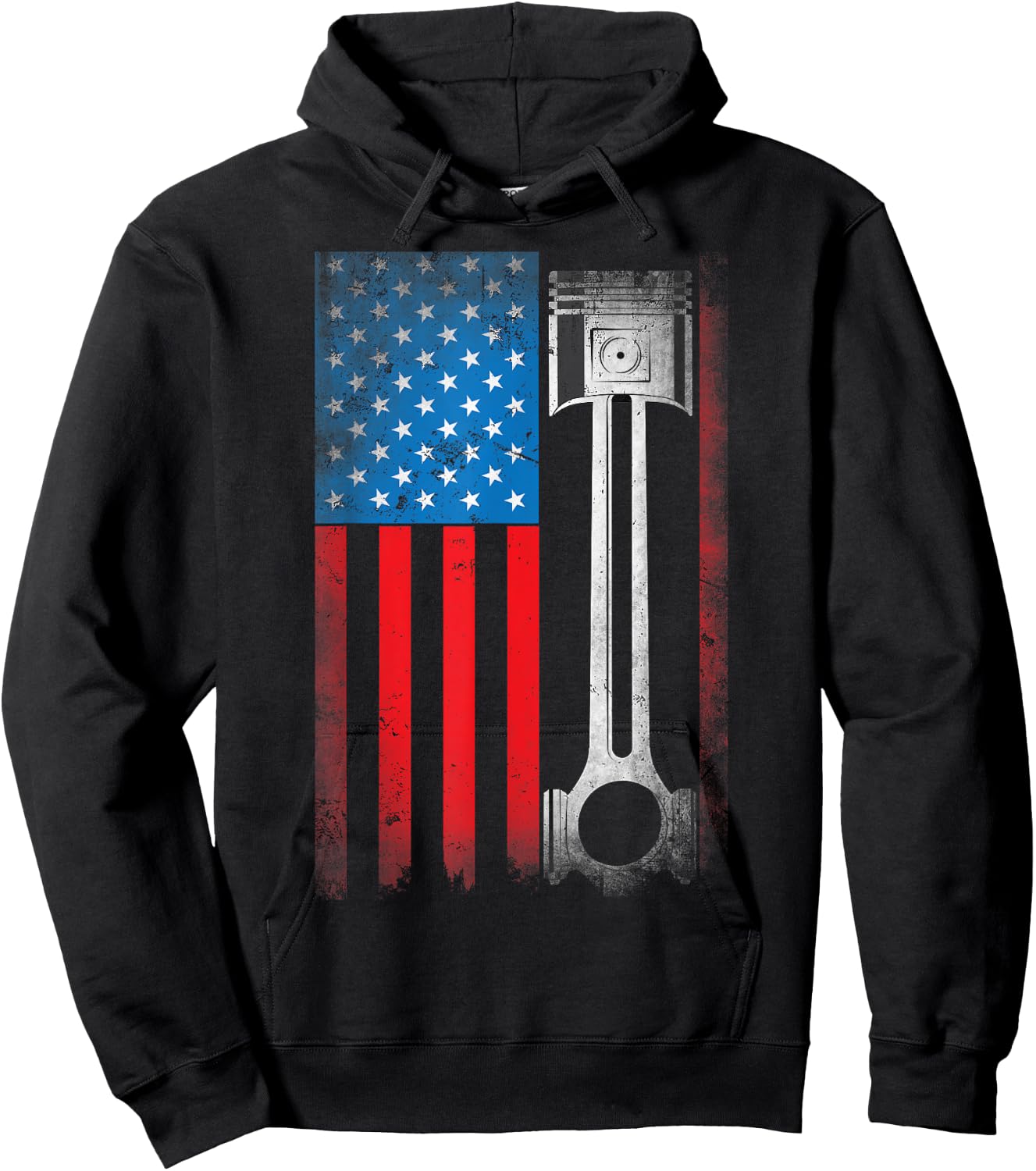 Horsepower Vintage Auto USA US American Flag Piston Racing Hoodie - Hoodie | Black