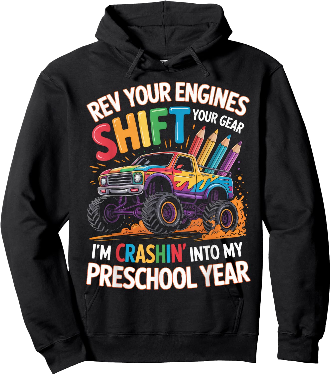 Back to School Pre-K Preschool Monster Truck First Day Boys Hoodie - Hoodie | Black