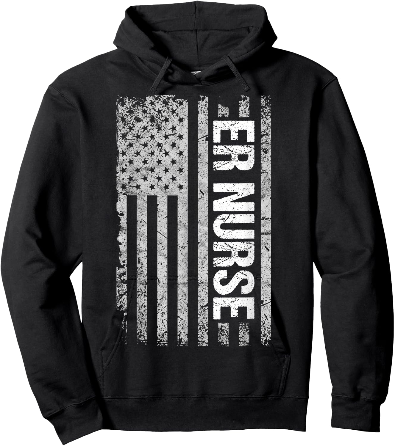 Patriotic Healthcare Worker Shirts and Gifts Classic Distressed Flag for Emergency Room ER Nurses -Adults Black Small Hoodie - Hoodie | Black