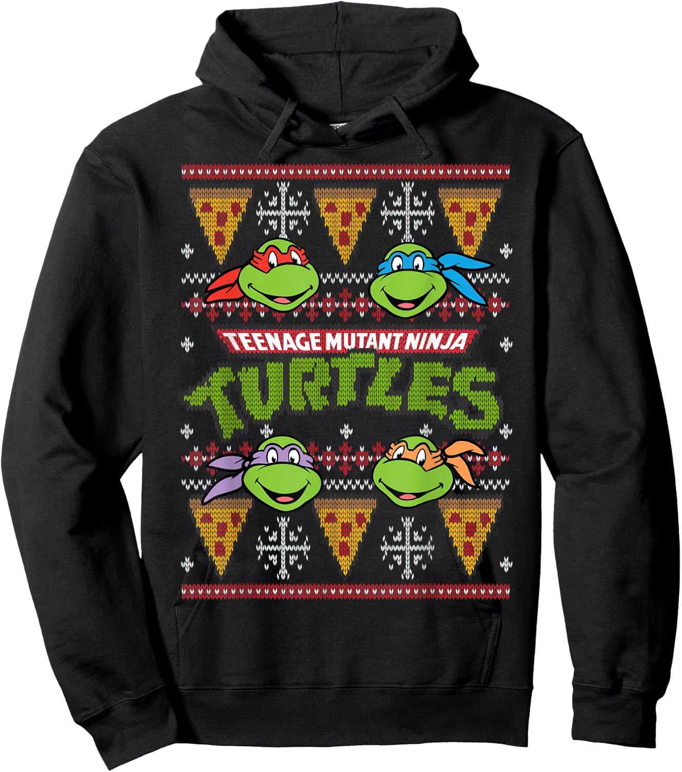 TMNT Ugly Christmas Sweater with Pizza Hoodie - Hoodie | Black