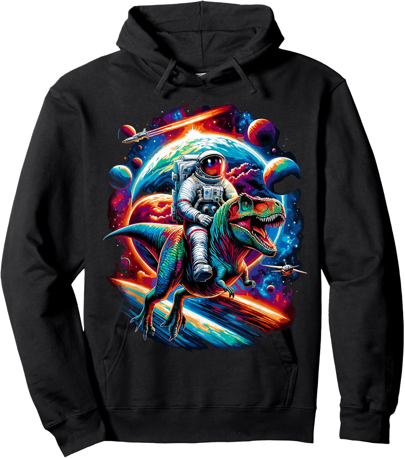 Astronaut Riding T-Rex Dinosaur Space Hoodie - Hoodie | Black
