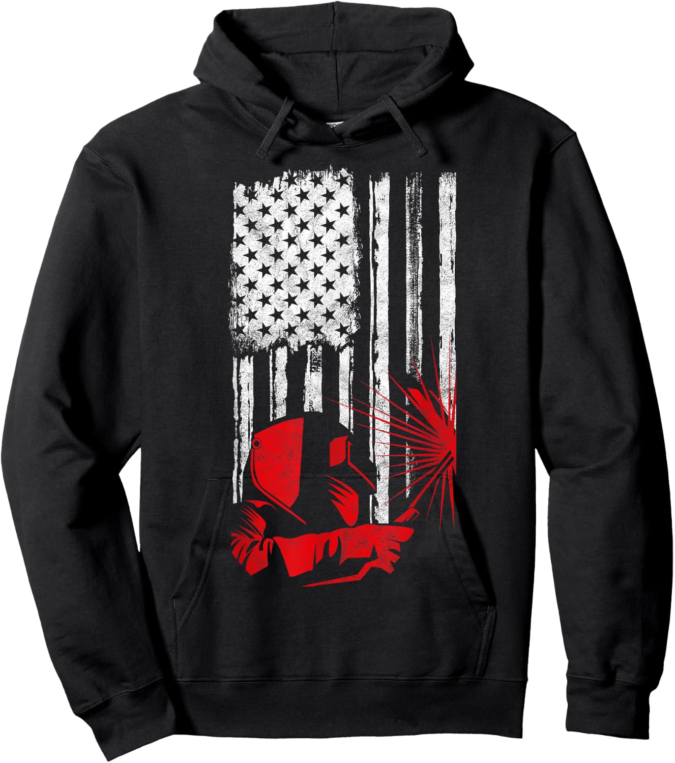 Welder American Flag Welding Gift Usa Distressed Helmet Hoodie - Hoodie | Black