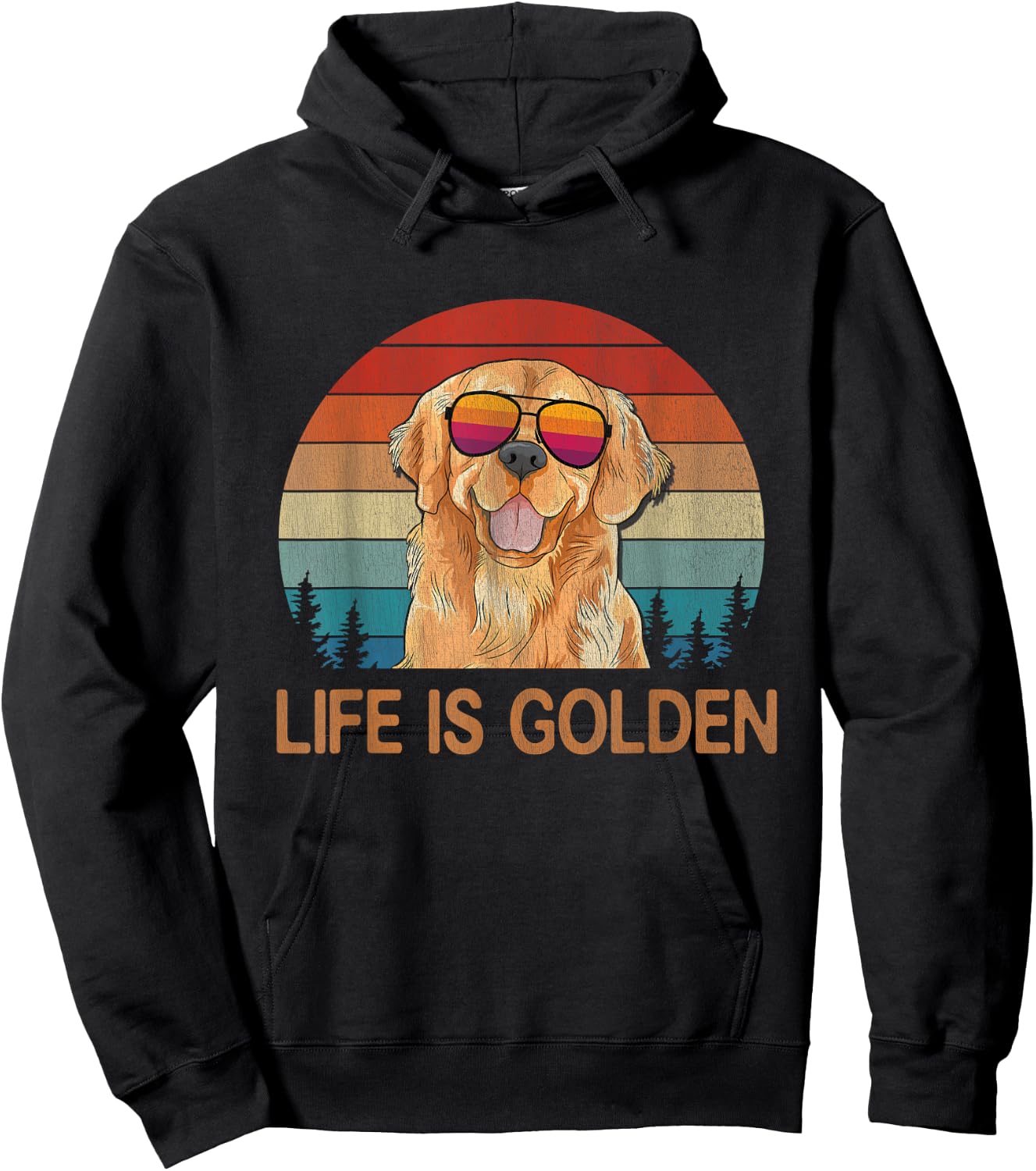 Life Is Golden Vintage Golden Retriever Dog Lover Dad Mom Hoodie - Hoodie | Black