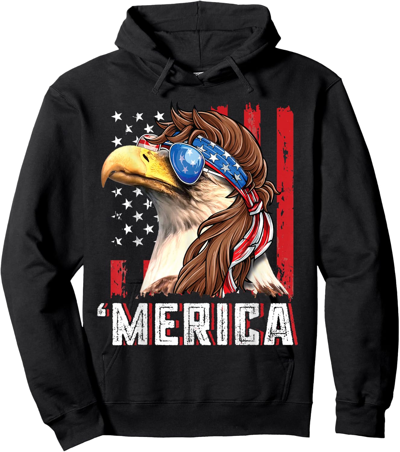 Patriotic Bald Eagle Mullet Merica USA Flag 4th of July Hoodie - Hoodie | Black