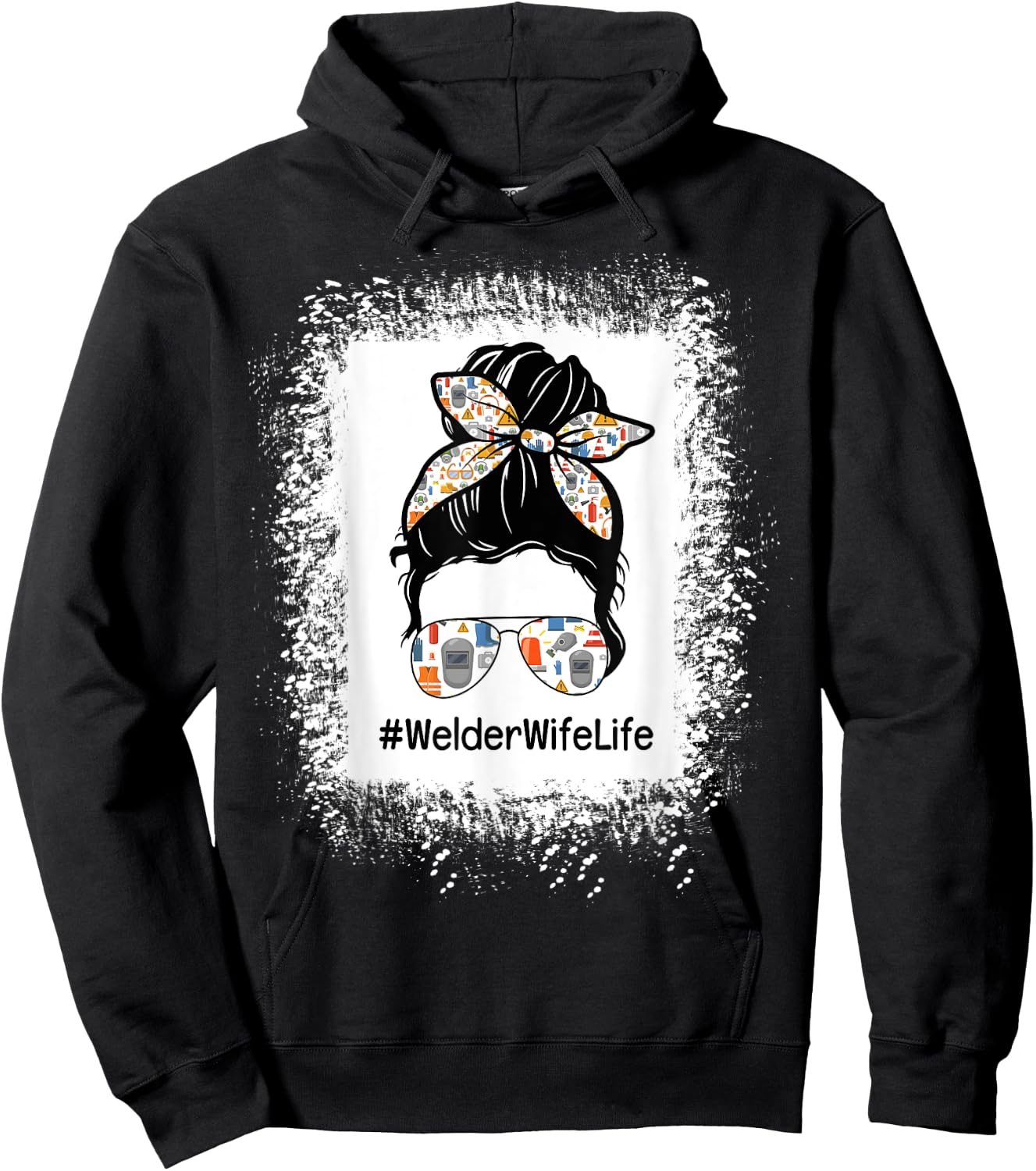 Welder Wife Life Messy Bun Hair Wife Of A Welder Hoodie - Hoodie | Black