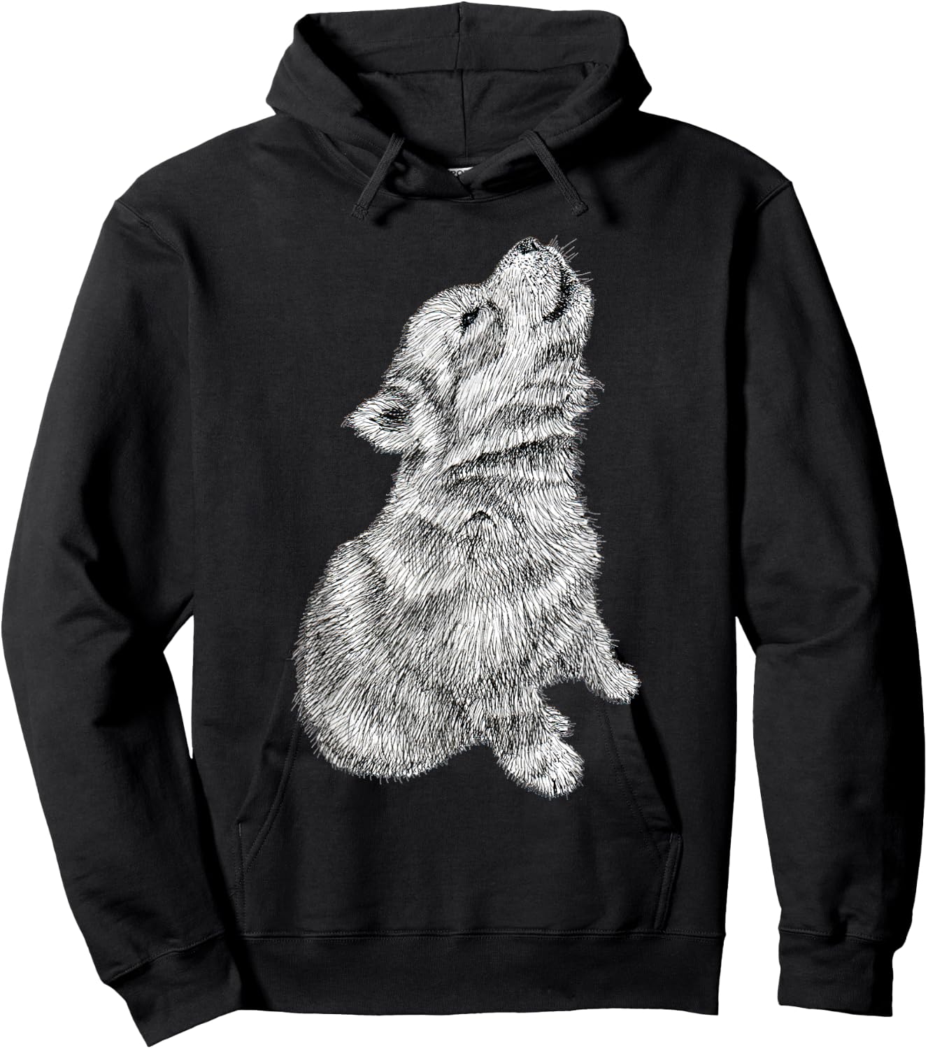 Cute Baby Howling Wolf Cub Sketch Hoodie - Hoodie | Black
