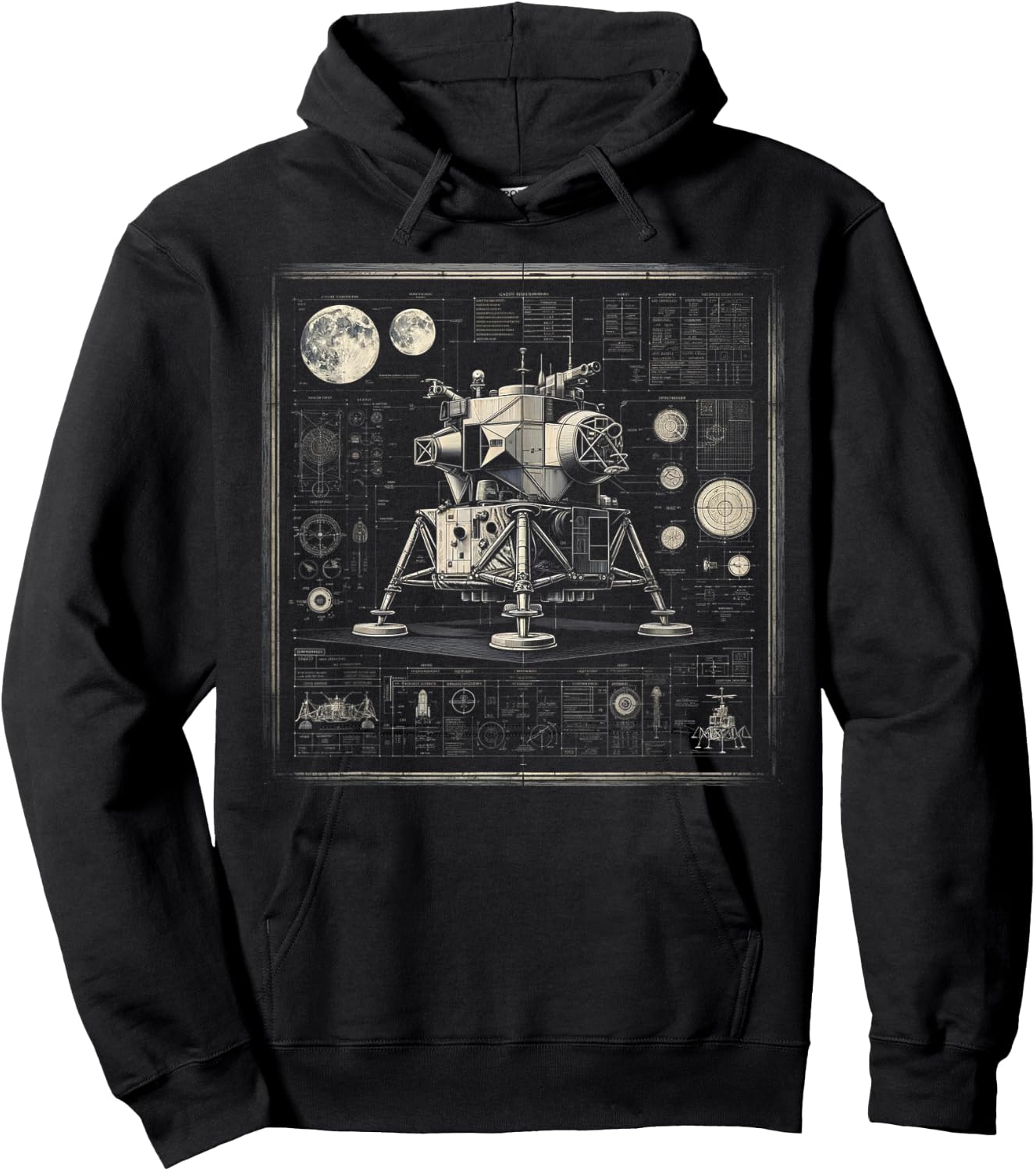 Moon Lander Technical drawing Hoodie - Hoodie | Black