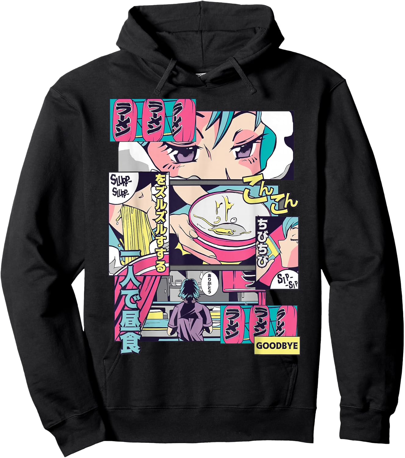 90s Japanese Vintage Kawaii Ramen Anime Manga Girl Hoodie - Hoodie | Black