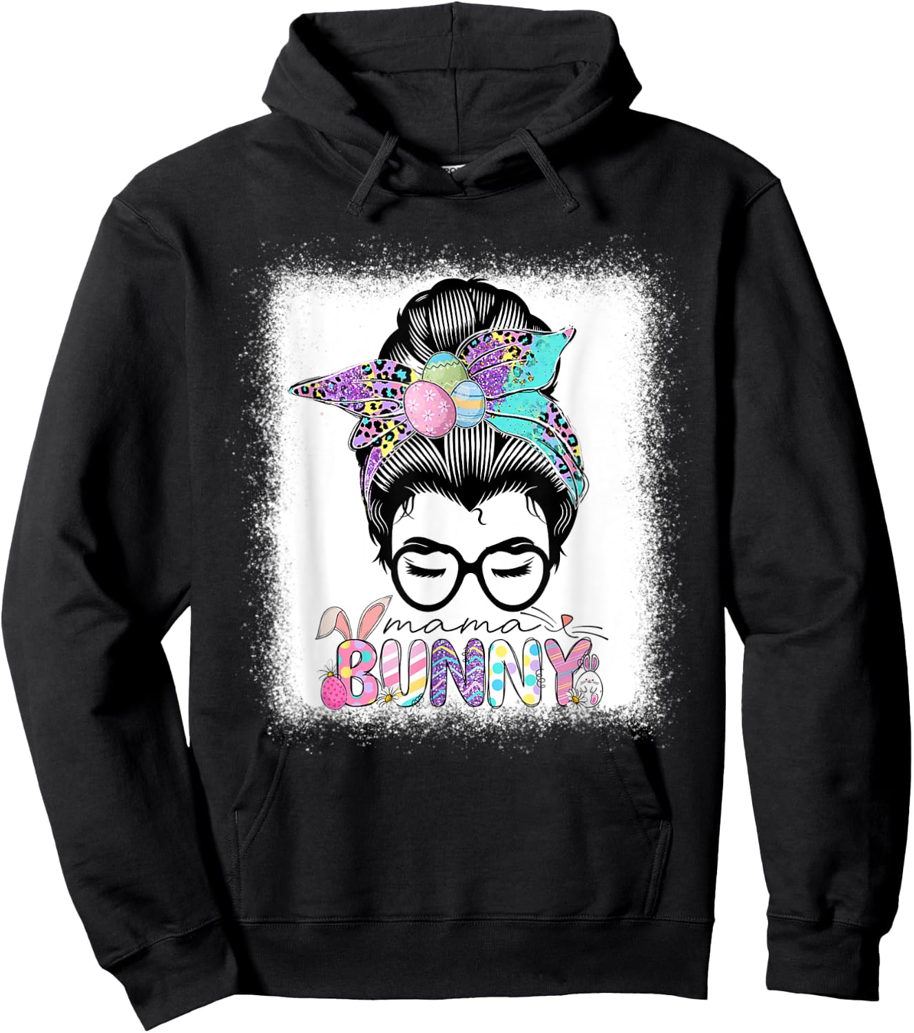 Mama Bunny Messy Bun Easter Day Mom Life Costume Hoodie - Hoodie | Black