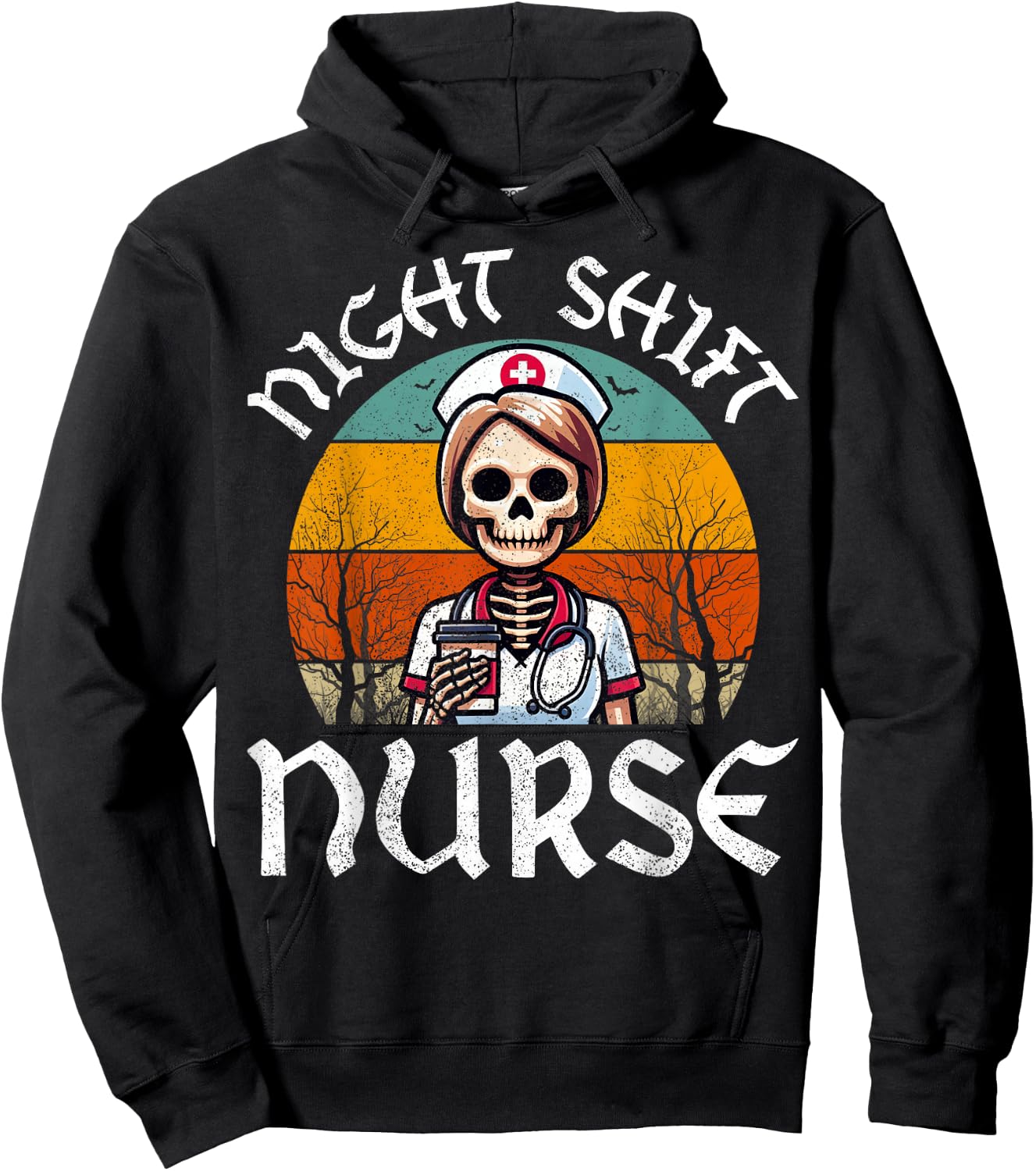 Retro Night Shift Nurse Skeleton Nursing EMT RN Nurses Women Hoodie - Hoodie | Black