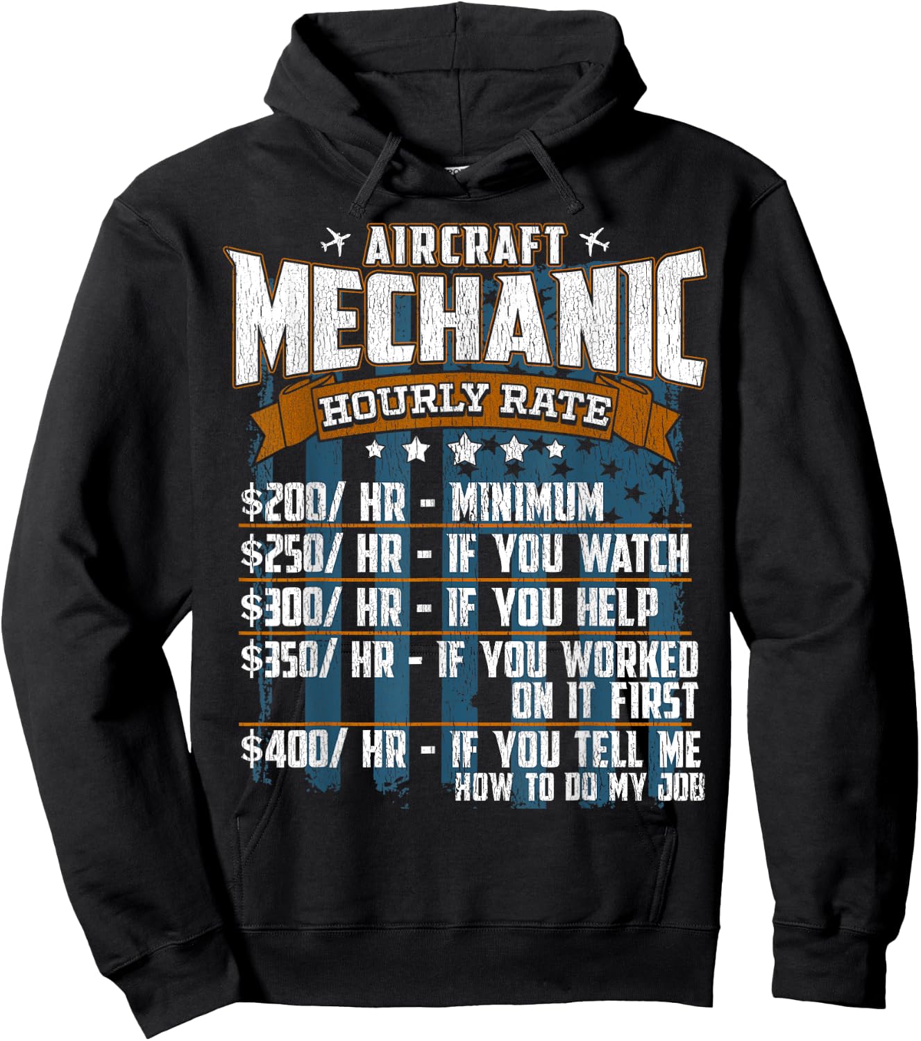 Aircraft Mechanic Hourly Rate Sarcastic Hoodie - Hoodie | Black