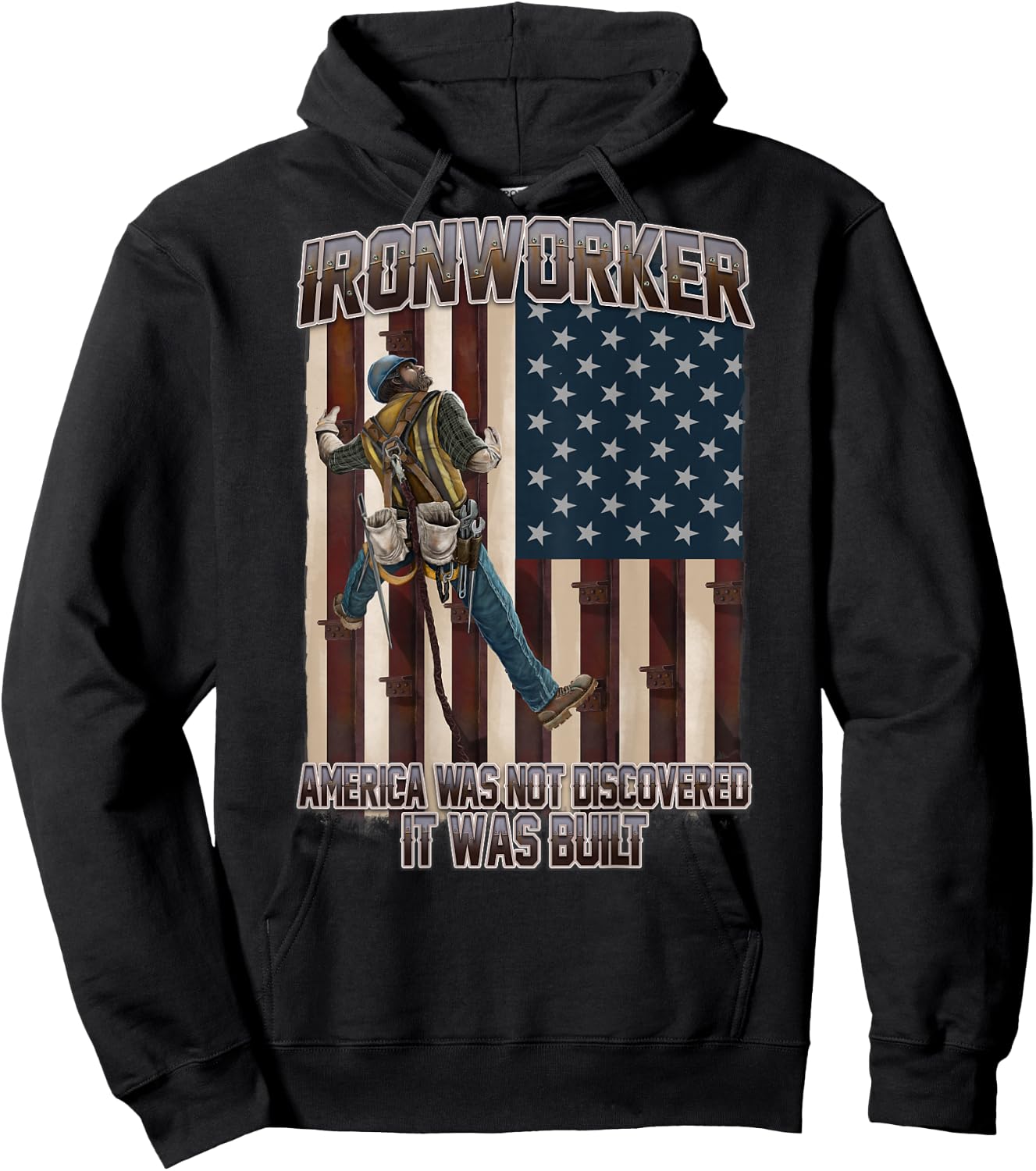 America was Not Discoverd USA Flag Ironworker Hoodie - Hoodie | Black