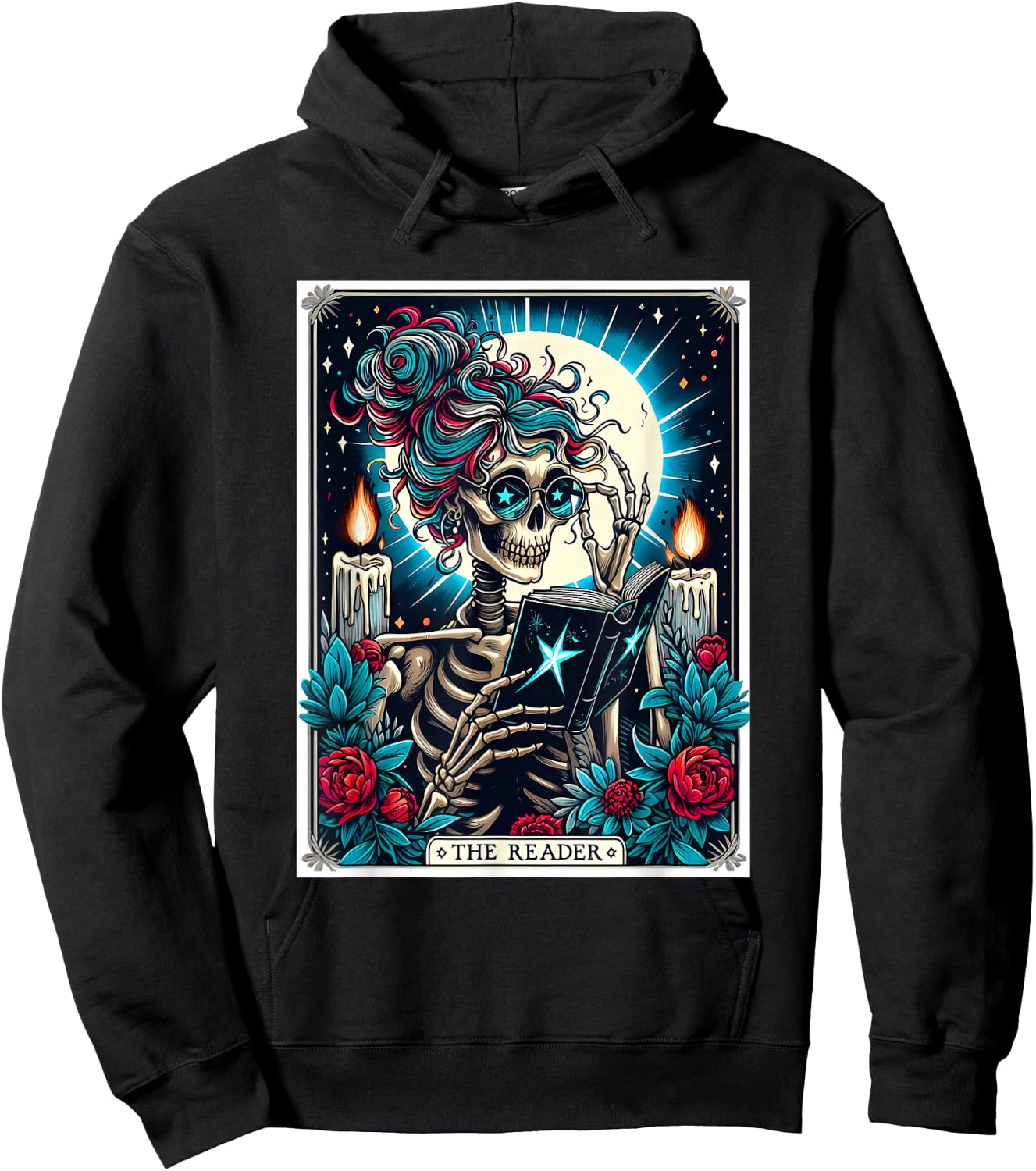 The Reader Tarot Card Funny Book Lover Skeleton Reading Book Hoodie - Hoodie | Black