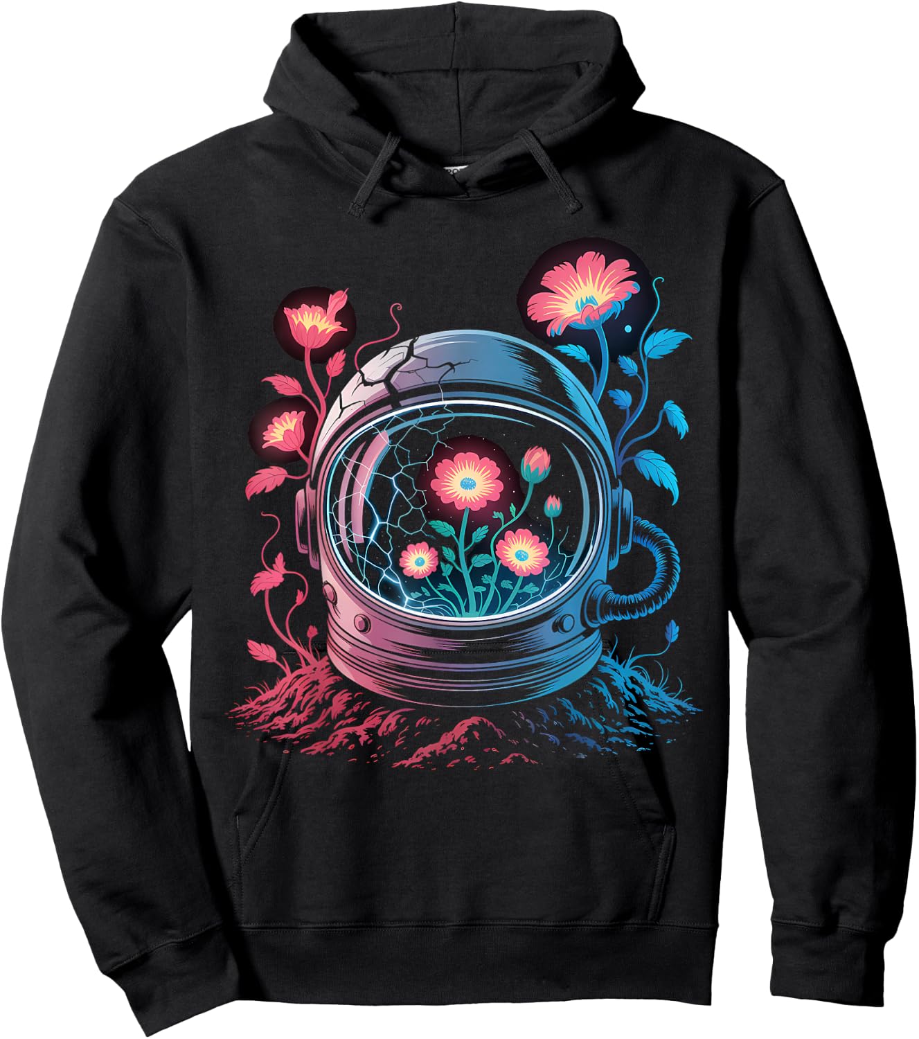 Astronaut Helmet Flowers Space Bloom Art Hoodie - Hoodie | Black