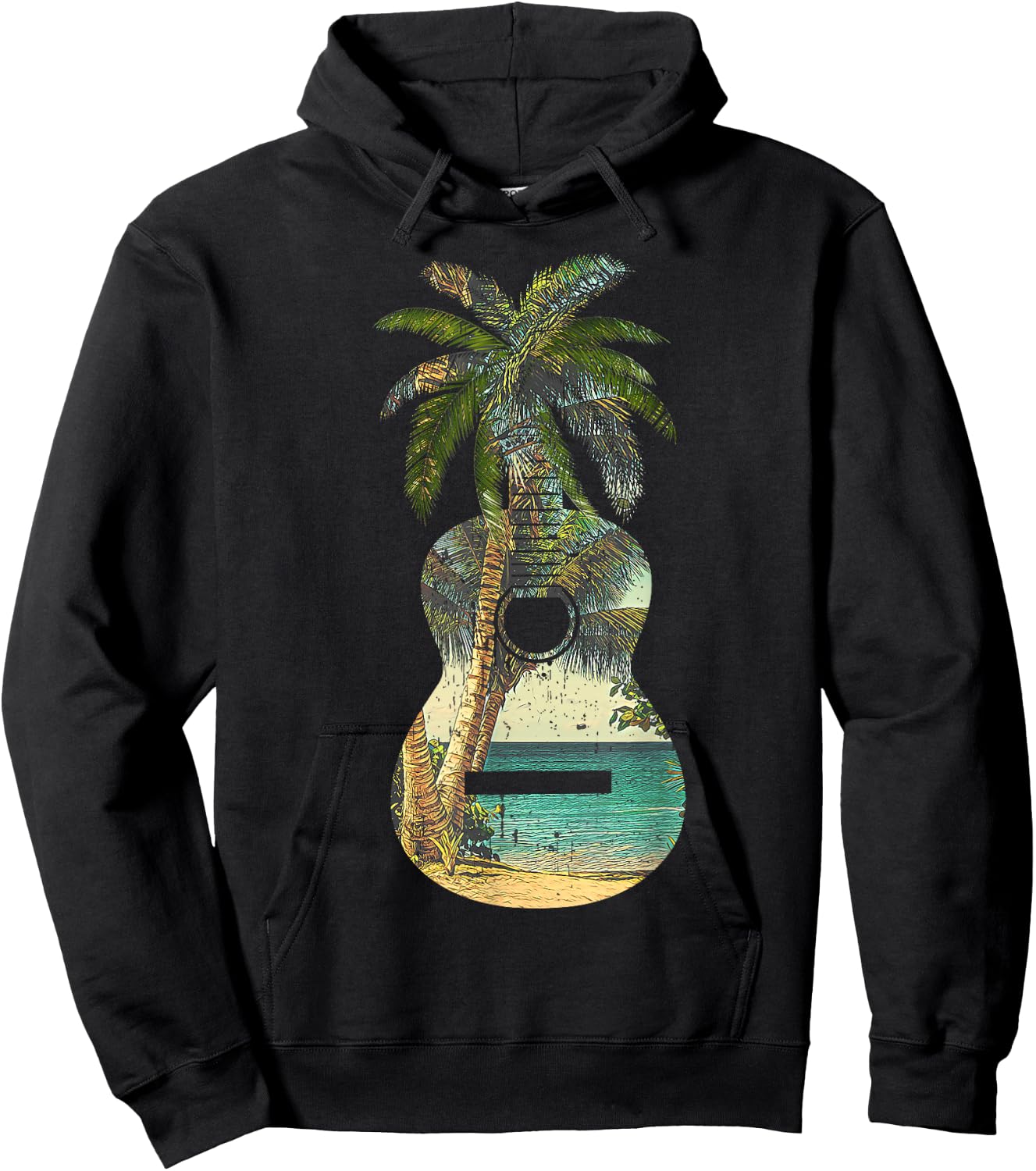 Guitar Lover Beach Palm Trees Vacation Acoustic Music Band Hoodie - Hoodie | Black