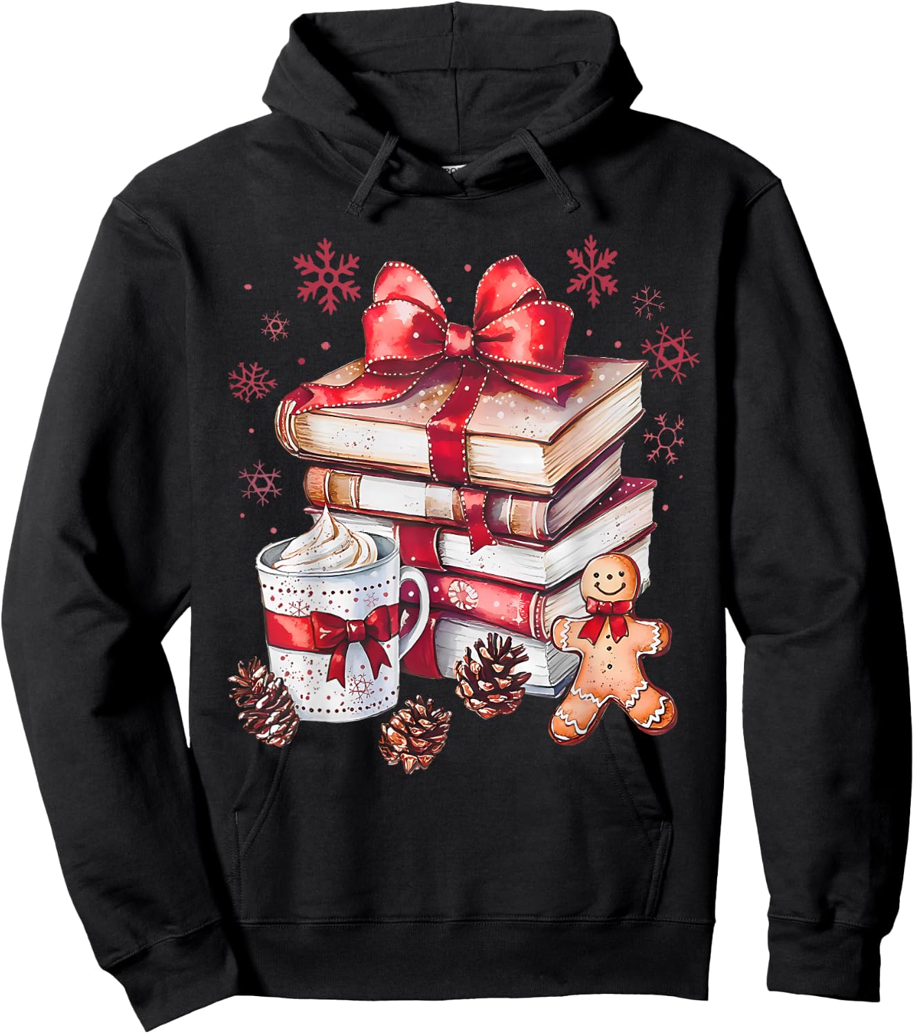 Girly Coquette Gingerbread Books and Hot Cocoa Cozy Season Hoodie - Hoodie | Black