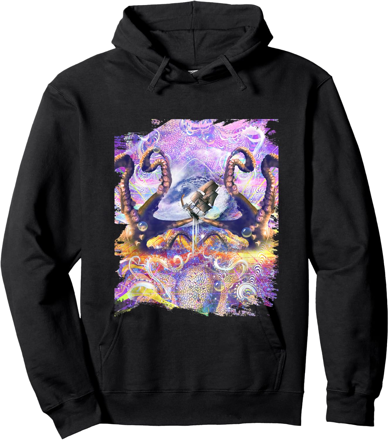 Sea Octopus Monster Trippy Rave Hoodie - Hoodie | Black