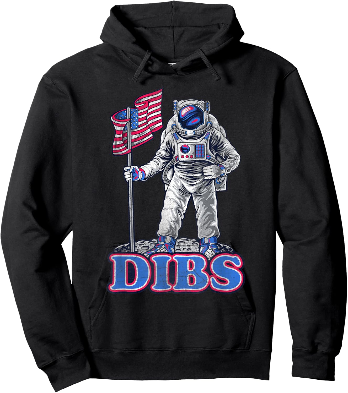 American Flag Astronaut Moon Dibs Red White Blue 4th of July Kids Men Hoodie - Hoodie | Black