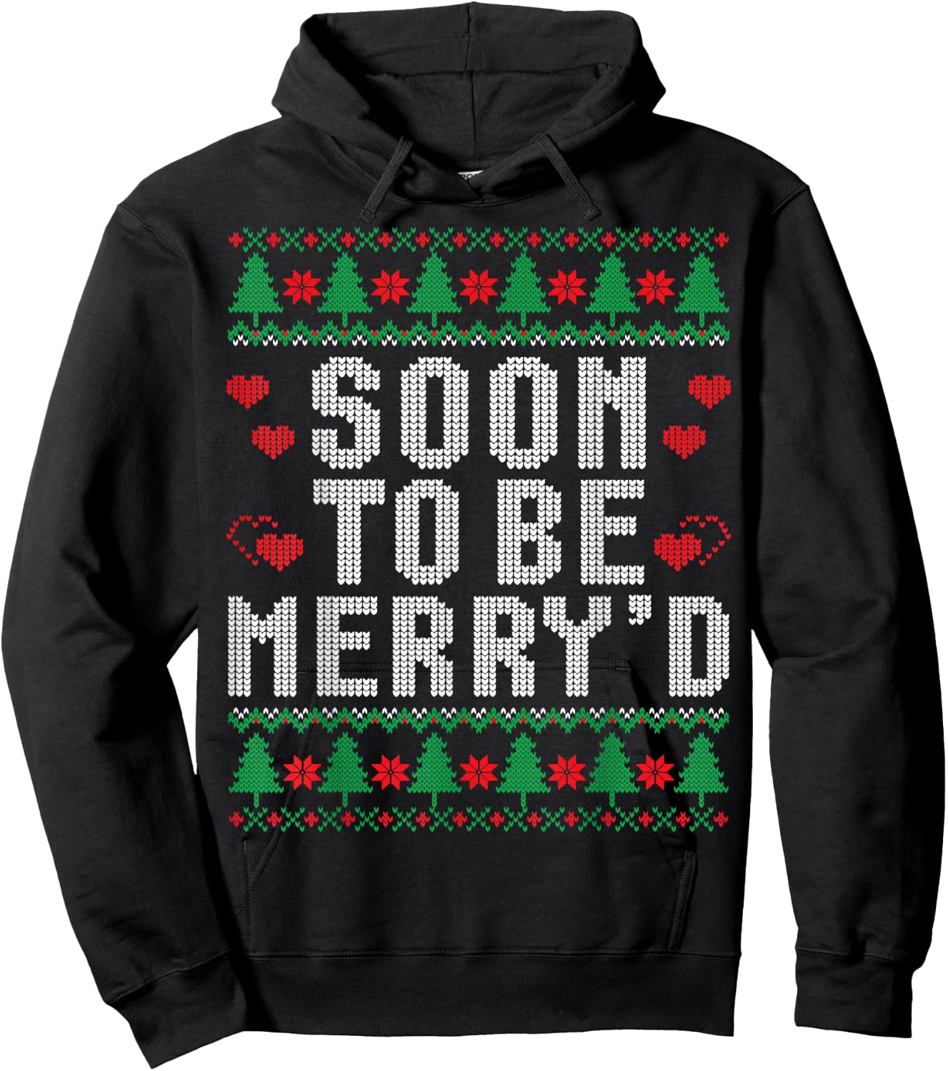 Soon To Be Merry'd Engaged Couples Matching Ugly Christmas Hoodie - Hoodie | Black